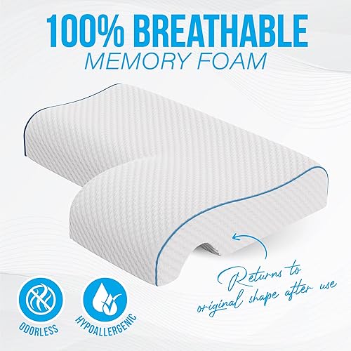 Miniatura 4 de MARS WELLNESS Almohada ergonómica de espuma viscoelástica para parejas con agujero para el brazo, ideal para acurrucarse, dolor de cuello y hombros