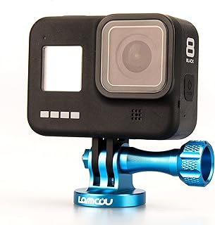 Lammcou Aluminum CNC Metal Action Camera Tripod Adapter Mount with Aluminum Thumbscrew Compatible with Hero 9 8 7 6 5 Osmo Yi Actioncam Accessories - Blue