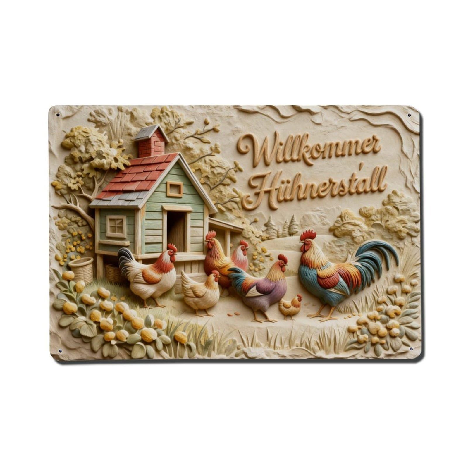 Chicken Coop Garden Scene Farm Life Metal Tin Sign Plaque