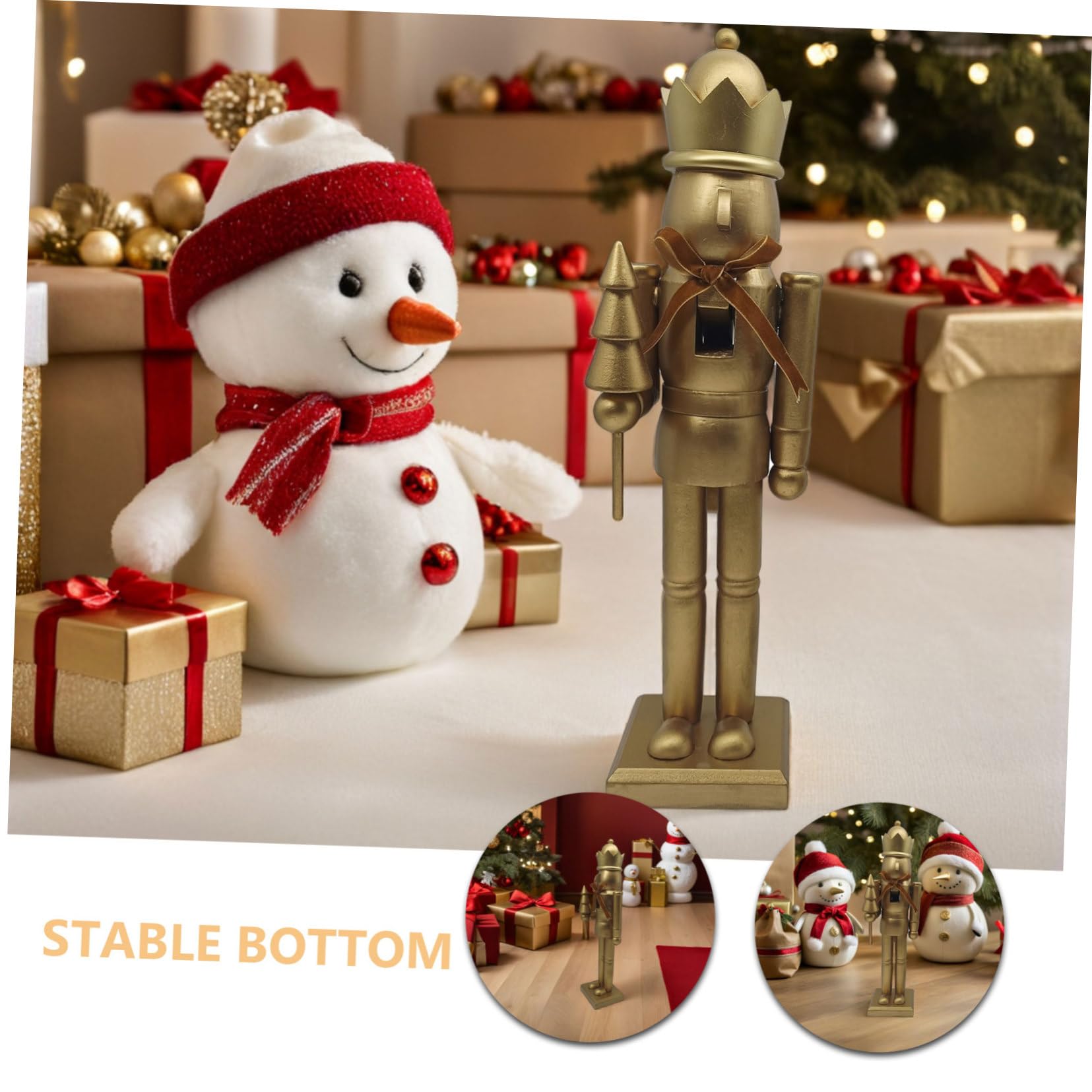 Drewniany Nutcracker Żołnierz z Złotą Kokardą Klasyczna Świąteczna Dekoracja Kominek i Stół Figurka Bożonarodzeniowa Xmas Celebration