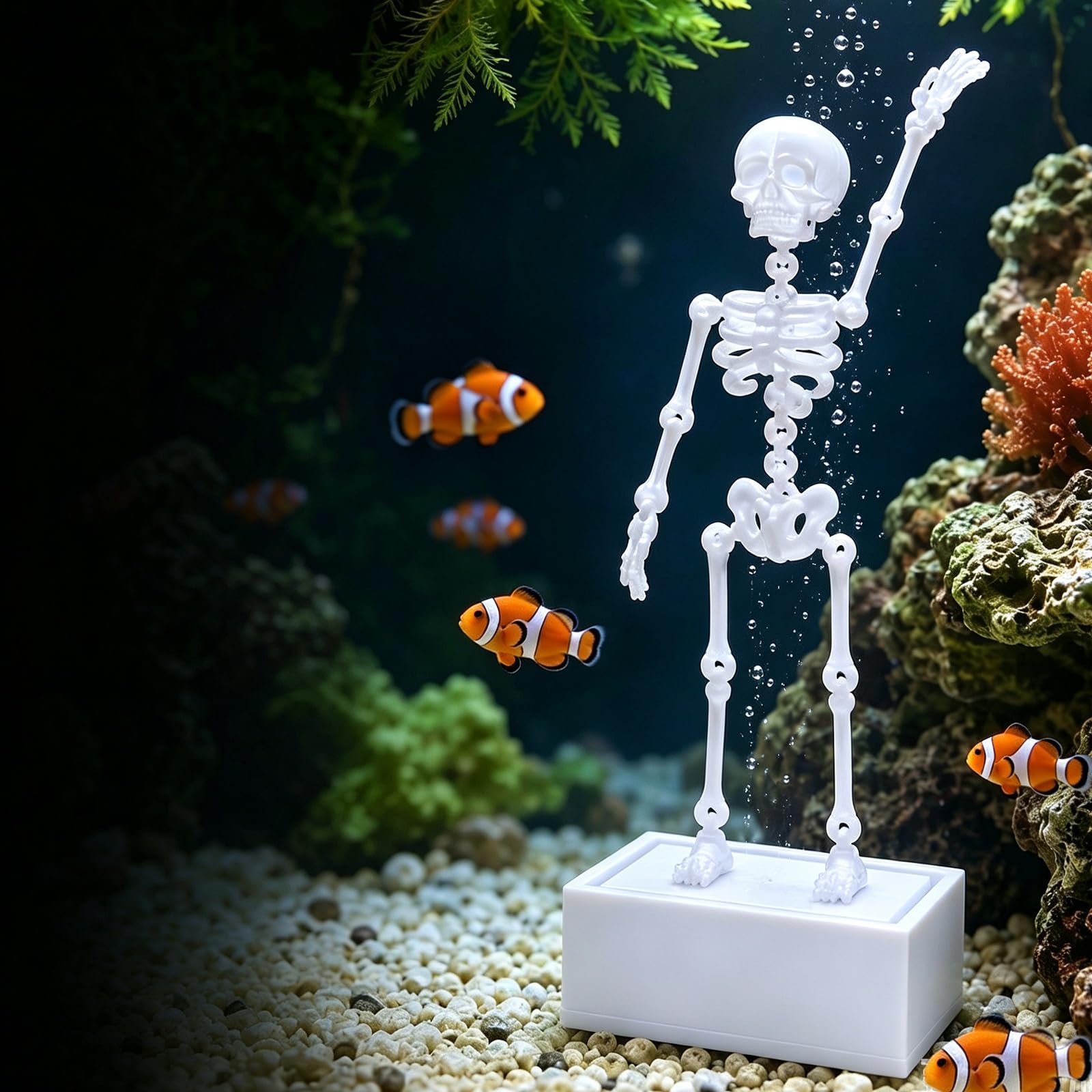 Tacwjdm White Dynamic Bubble-Driven Swing Skeleton Bubbler Aquarium Decoration