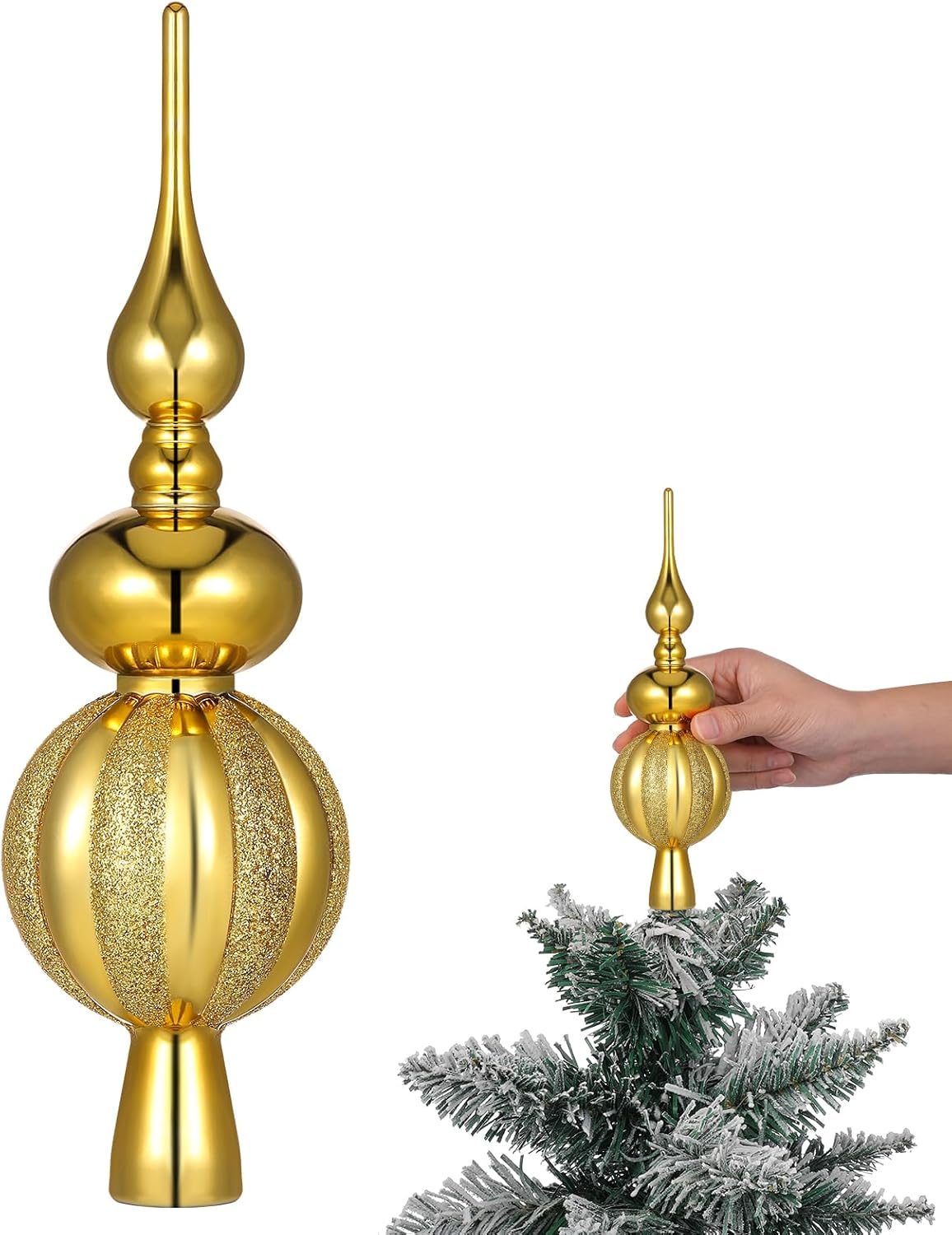 BESPORTBLE Christmas Tree Topper: Christmas Star Tree Topper, Spherical Xmas Tree Ornaments, 3 Tier Treetop Decoration Classic Holiday Home Party Decor Golden - Image 3