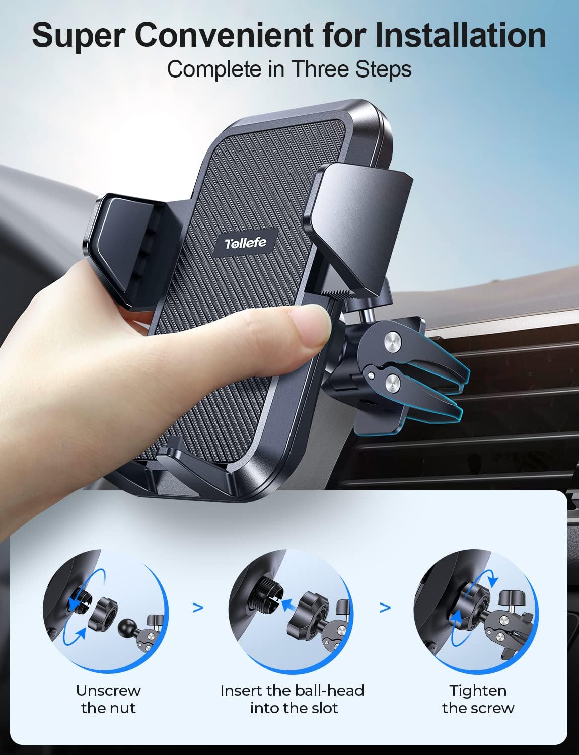 Upgrade Car Phone Holder, [Never Fall & Ultra Sturdy] Air Vent Phone Mount [Big Phone & Thick Cases Friendly] Hands Free Cell Phone Automobile Cradles, Fit for All iPhone Samsung 4.0"-7.0" Phones : Cell Phones & Accessories
