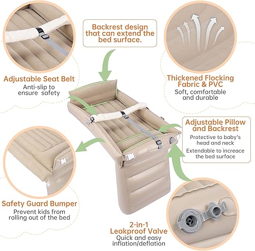 Miniatura 2 de Kids Airplane Bed, Inflatable Plane Seat Extender for Toddler, Kids Travel Bed for Flight with Hand Pump, Toddler Travel Essentials