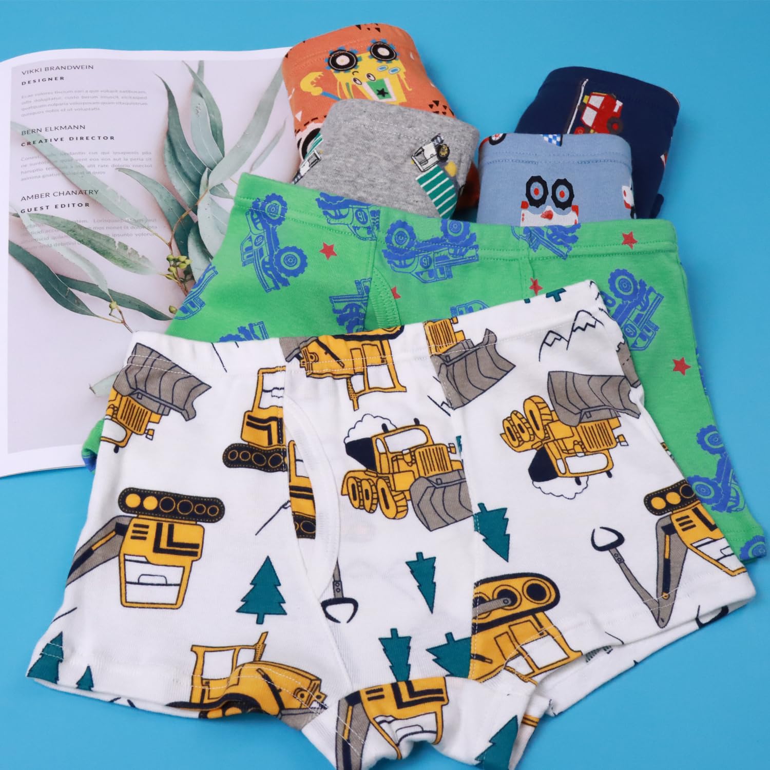 Finihen - Calzoncillos de algodón para niños pequeños y pequeños, ropa interior de dinosaurios, camión, tiburones