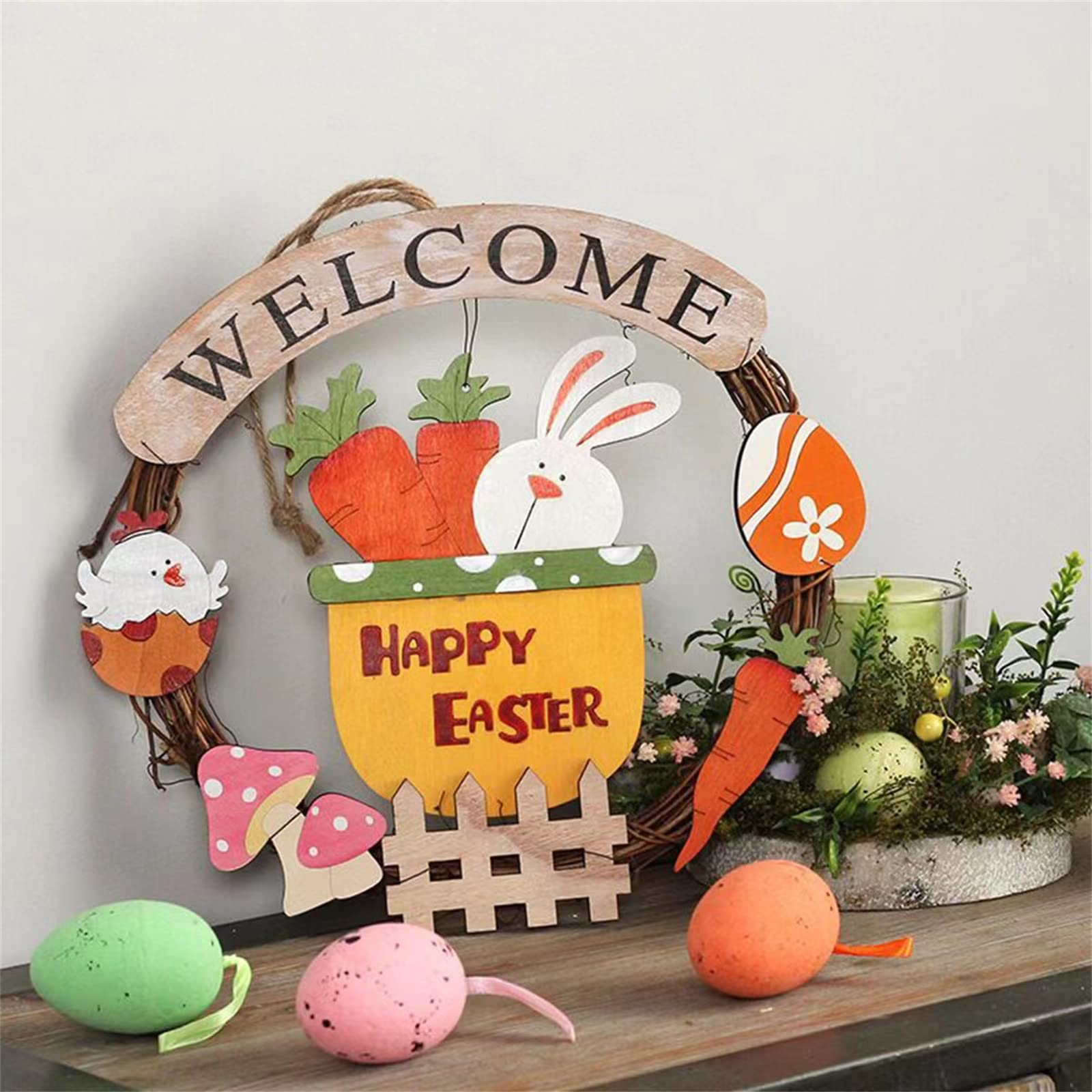 Cartello Porta Coniglietto Pasquale In Legno – Decorazioni Primaverili Con Uova