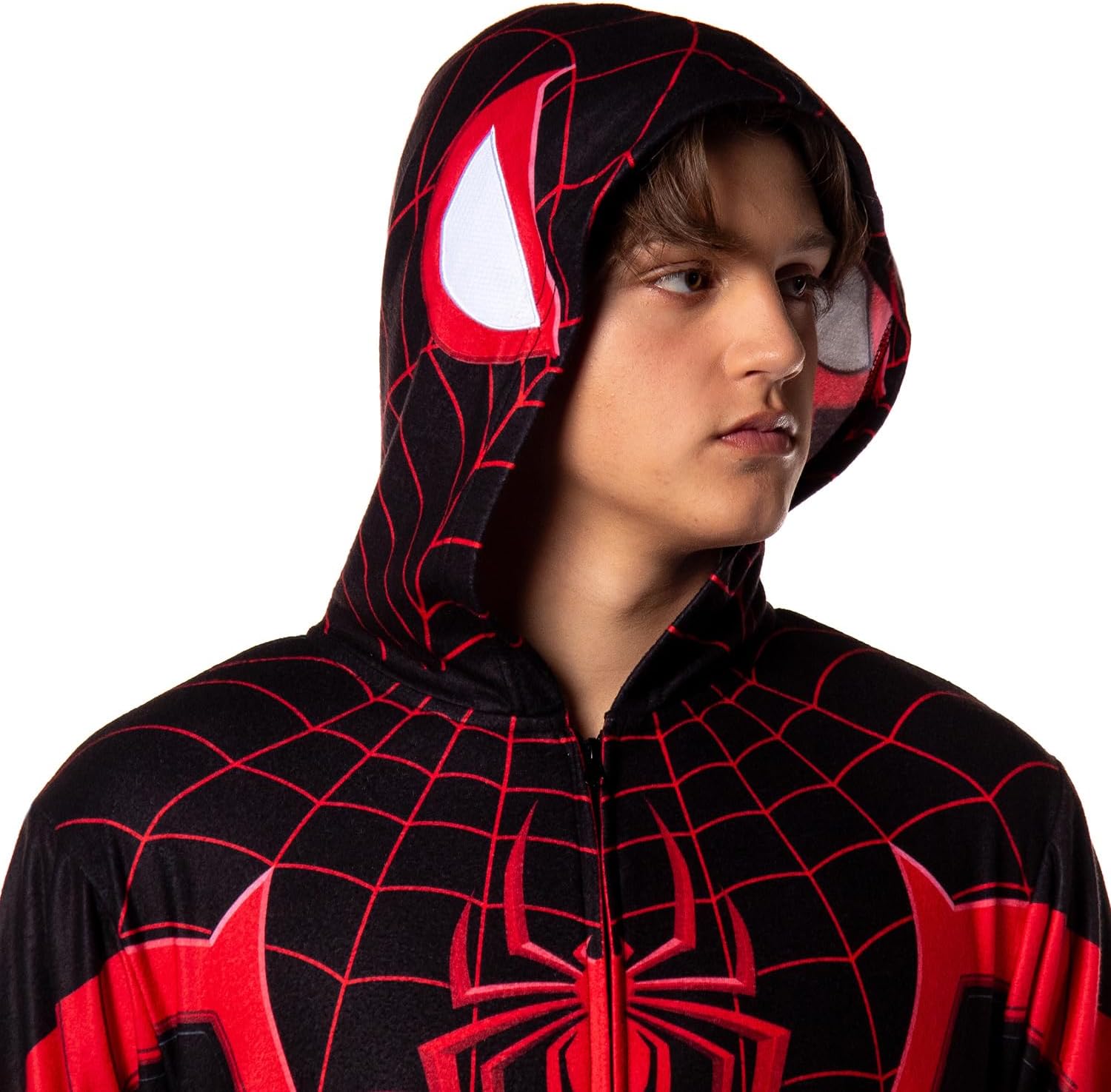 Marvel Spider-Man Miles Morales Union Suit Adult One Piece Hooded Pajamas - Image 3