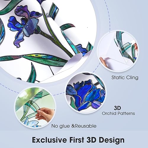 Miniatura 63 de Beautysaid Película de privacidad para ventana, vitral, prisma arco iris 3D, se adhiere a ventanas, bloqueo de calor, tinte para atrapasoles