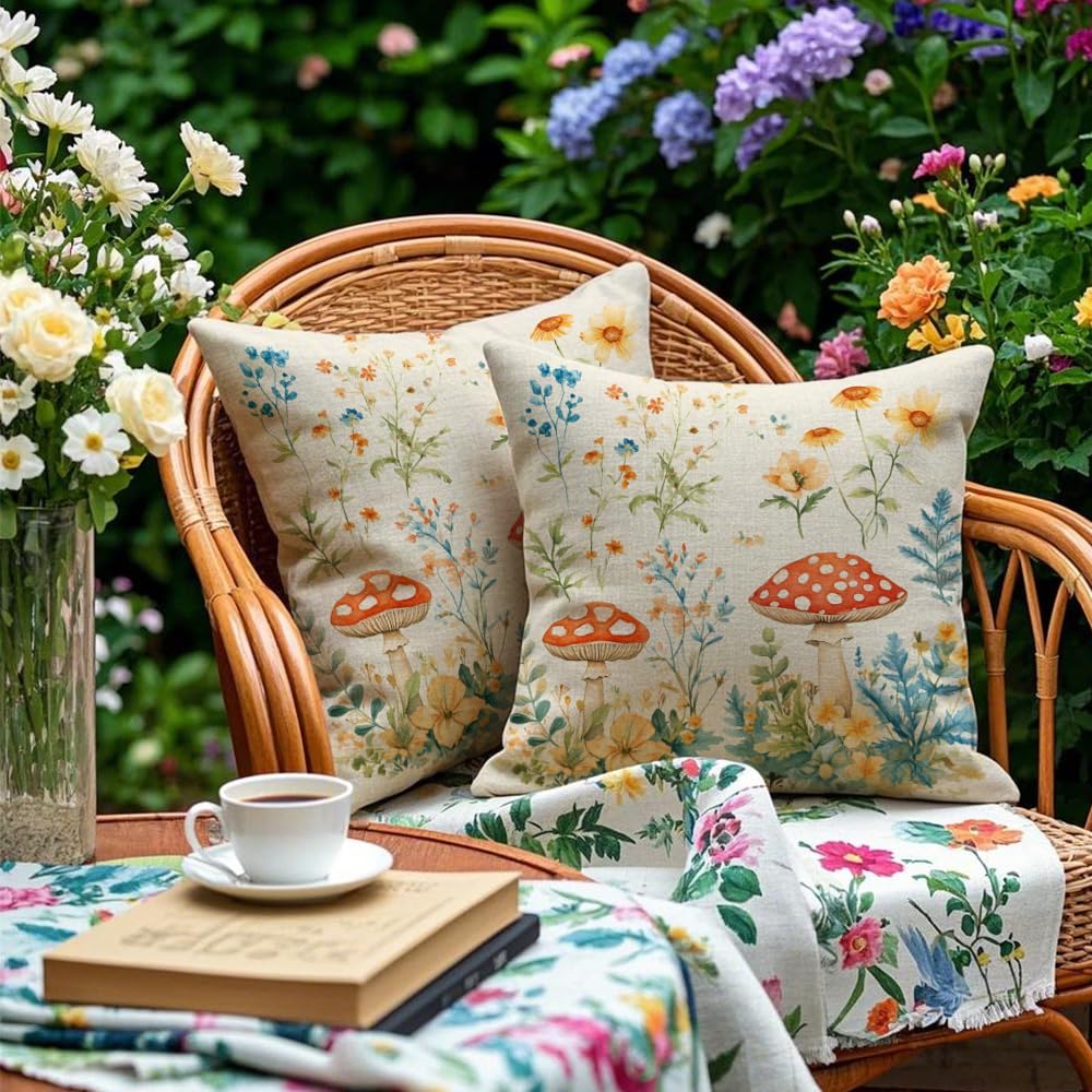 Cirzone Waterproof Outdoor Pillow Covers 18x18 Inch Set of 2 Summer Spring Floral Throw Pillow Covers Spring Outdoor Decor for Patio Furniture Garden