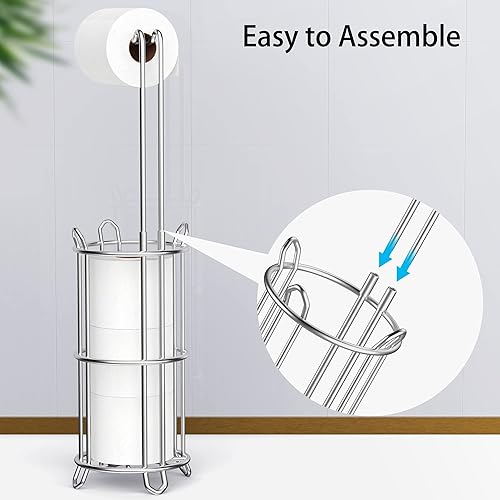 Miniatura 3 de Meangood Soporte de papel higiénico y dispensador de rollo de papel de seda para 4 megarrollos, soporte de almacenamiento de rollos de papel de
