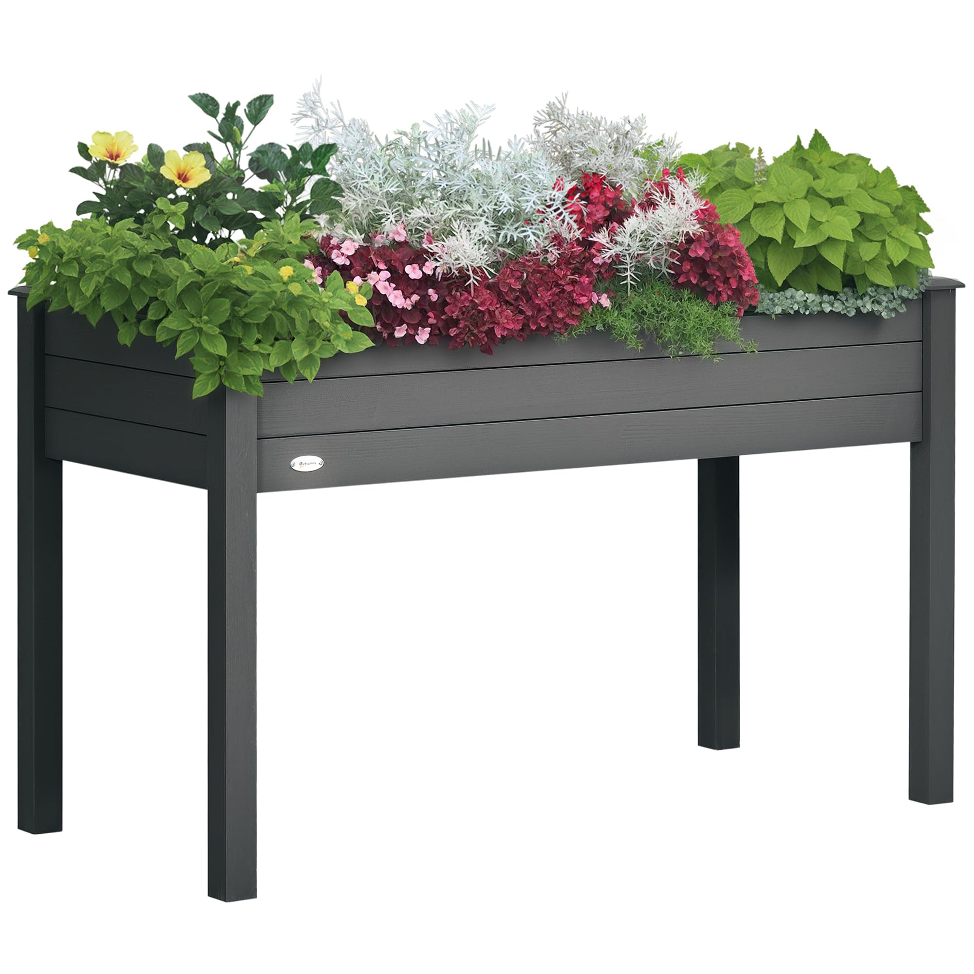 Outsunny Wooden Raised Bed for Garden, 122.5L x 56.5W x 76H cm, Dark Grey