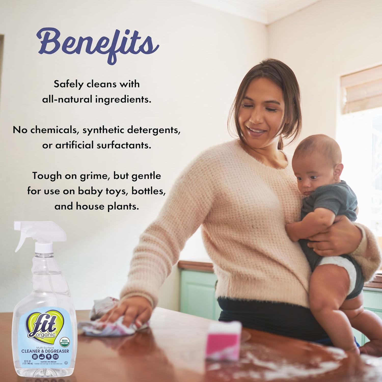 Fit Organic Multi-Surface Cleaner & Degreaser Spray – USDA Organic, Plant-Based, Biodegradable, Tough on Grease & Grime, Natural All-Purpose Spray for Kitchen, Bathroom, Oven & Toilet - (32oz) - Image 6