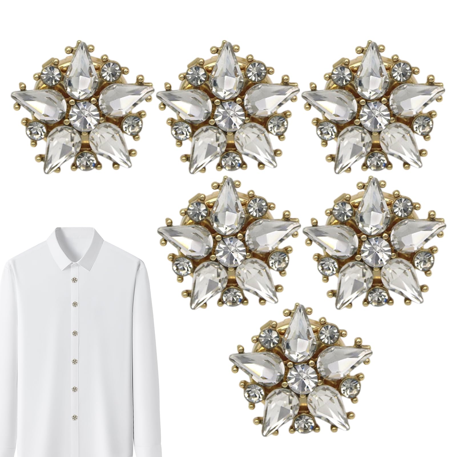 Set 6 Copribottoni A Pressione Con Strass, Rimovibili E Senza Cucire, Per Camicie E Abiti, Unisex, Eleganti E Glamour