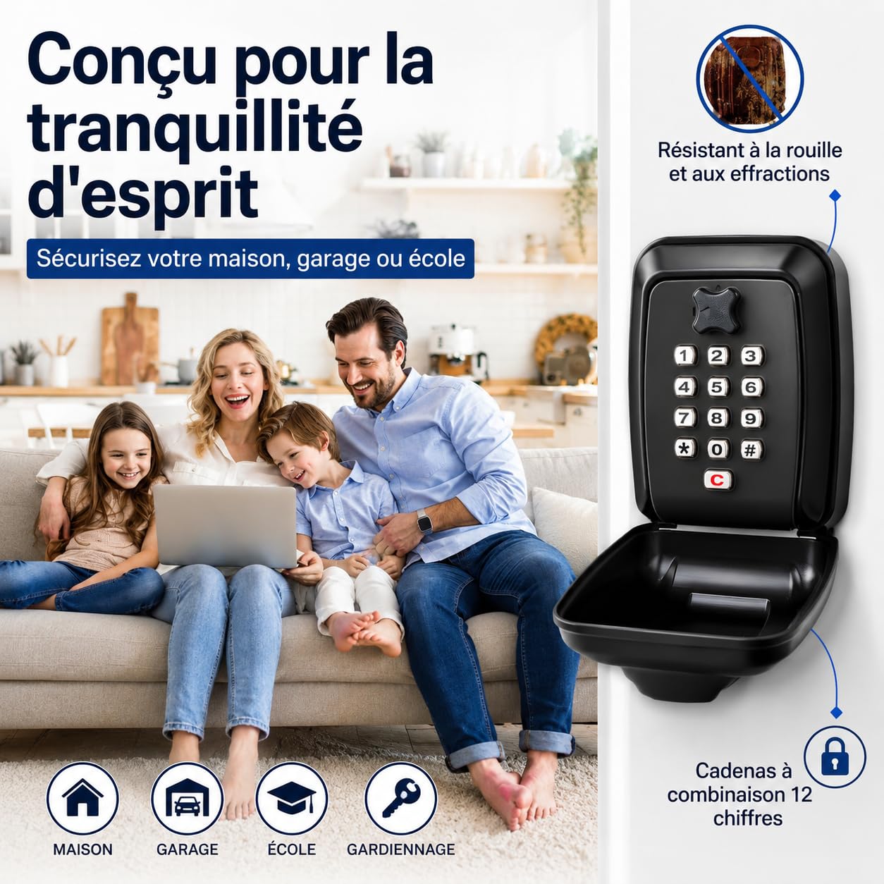 LDS® Boite à Clefs Sécurisée Extérieure – Approuvée par la Police – Coffre à Clés Étanche avec Code Réinitialisable à 12 Chiffres – Grand Rangement pour Clés de Rechange – Idéale pour Maison, V3
