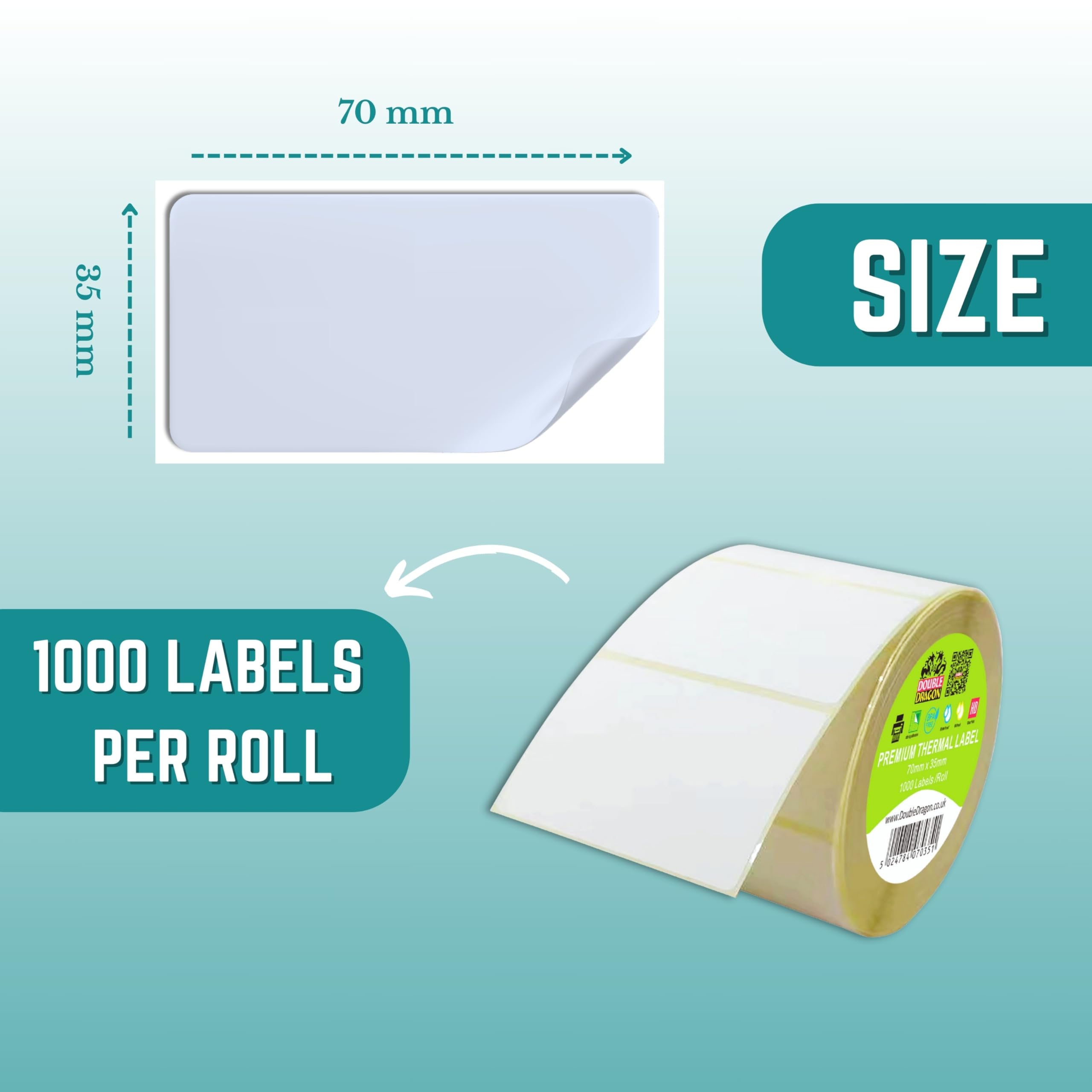 1000 etykiet na receptę apteczną, 70 x 35 mm, powlekane bezpośrednio etykiety termiczne premium, rdzeń 25 mm, do zebry, MUNBYN, Rollo, TSC, Toshiba, drukarki Citizen, GK420D, ZD420, ZD220, 70 x 36 mm