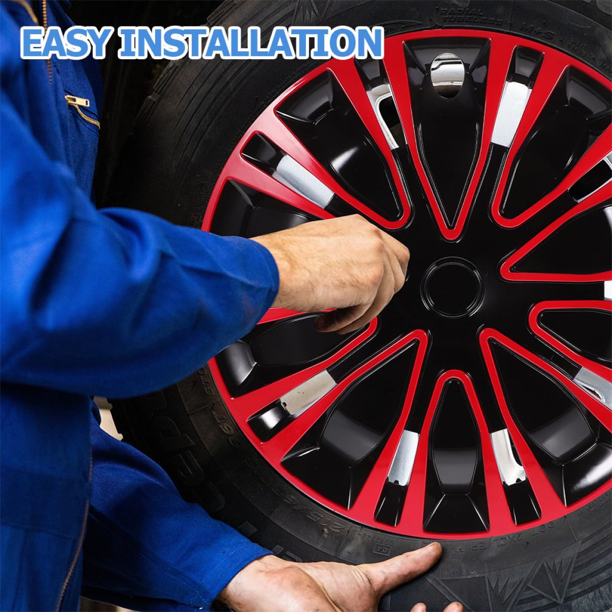 COLLBATH Enjoliveur 16 Pouce en PP pour Voiture, Cache Jante Rouge, Facile à Installer et Protège Les Débris, Enjoliveurs de Moyeu de Roue Automobile