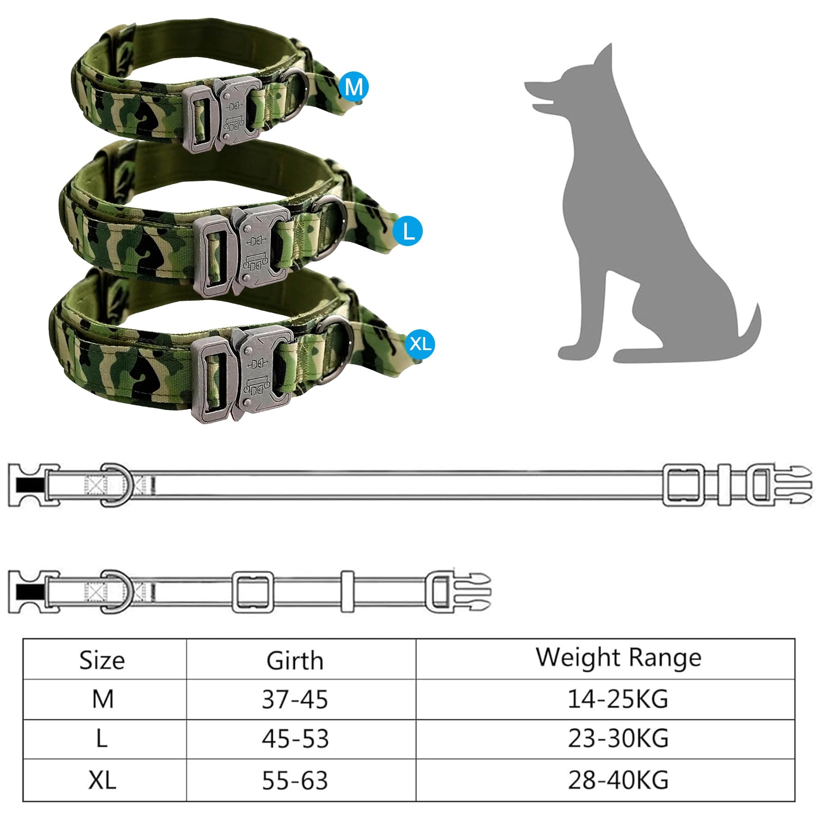 Ledeak Tactical Dog Collar, Padded Breathable Soft Nylon Pet Collar with Heavy-Duty Metal Buckle - Image 2