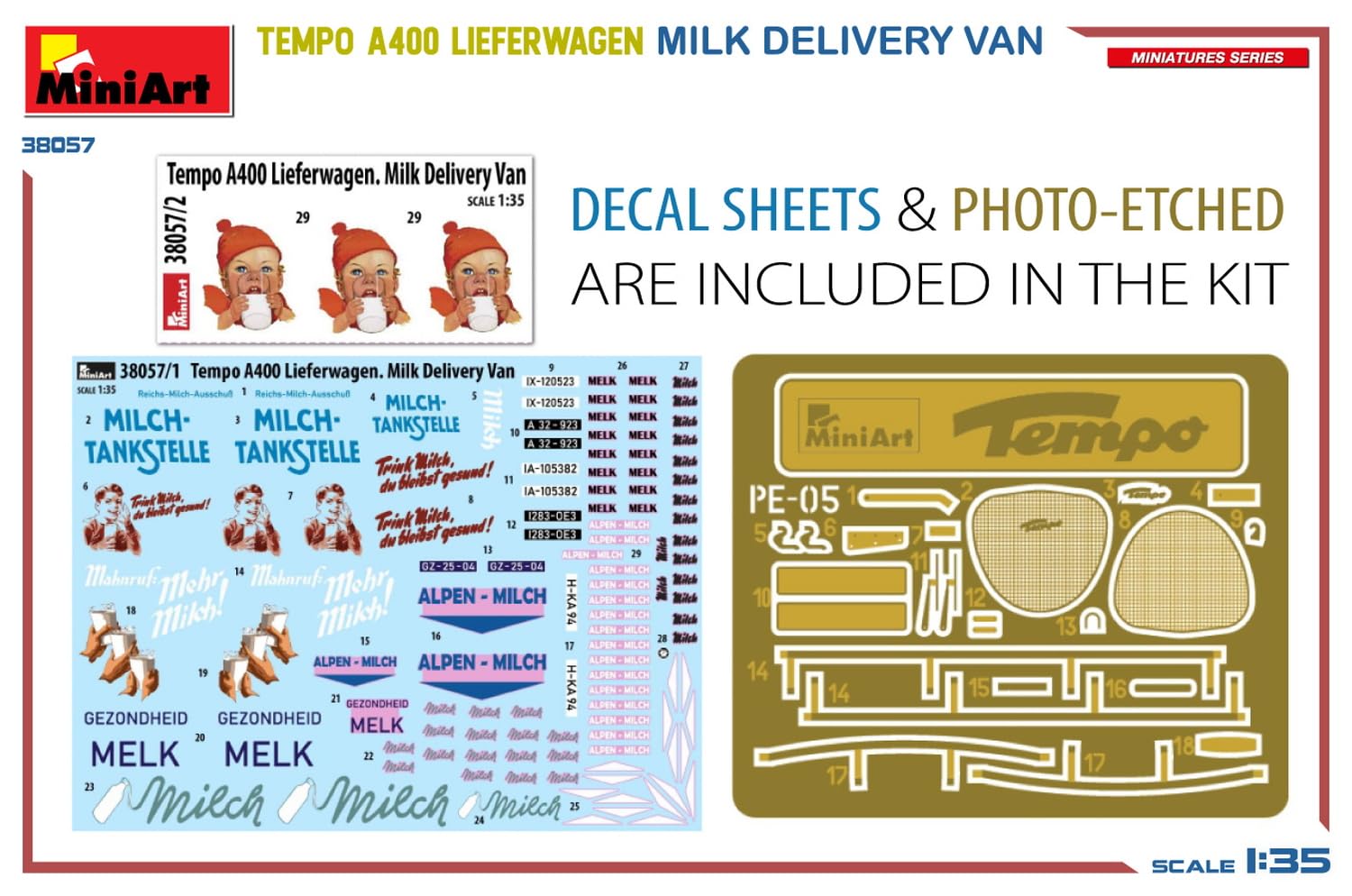 MiniArt Sprue Brothers 1:35 Tempo A400 Lieferwagen Milk Delivery Van, MIA38057