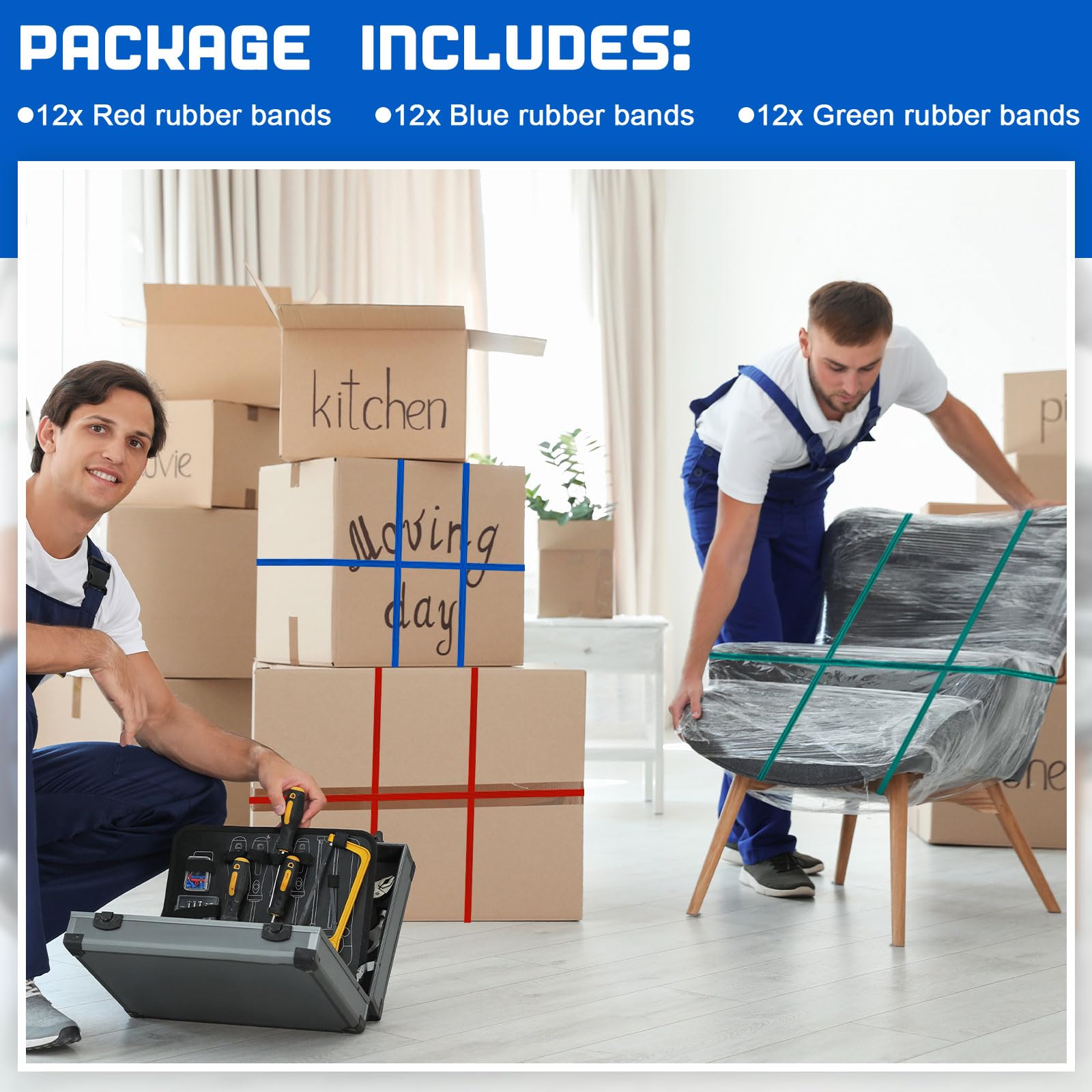 36 elastici in gomma extra large da 106 cm, 91 cm e 76 cm, grandi elastici per lo spostamento di pallet, mobili, coperte, scatole