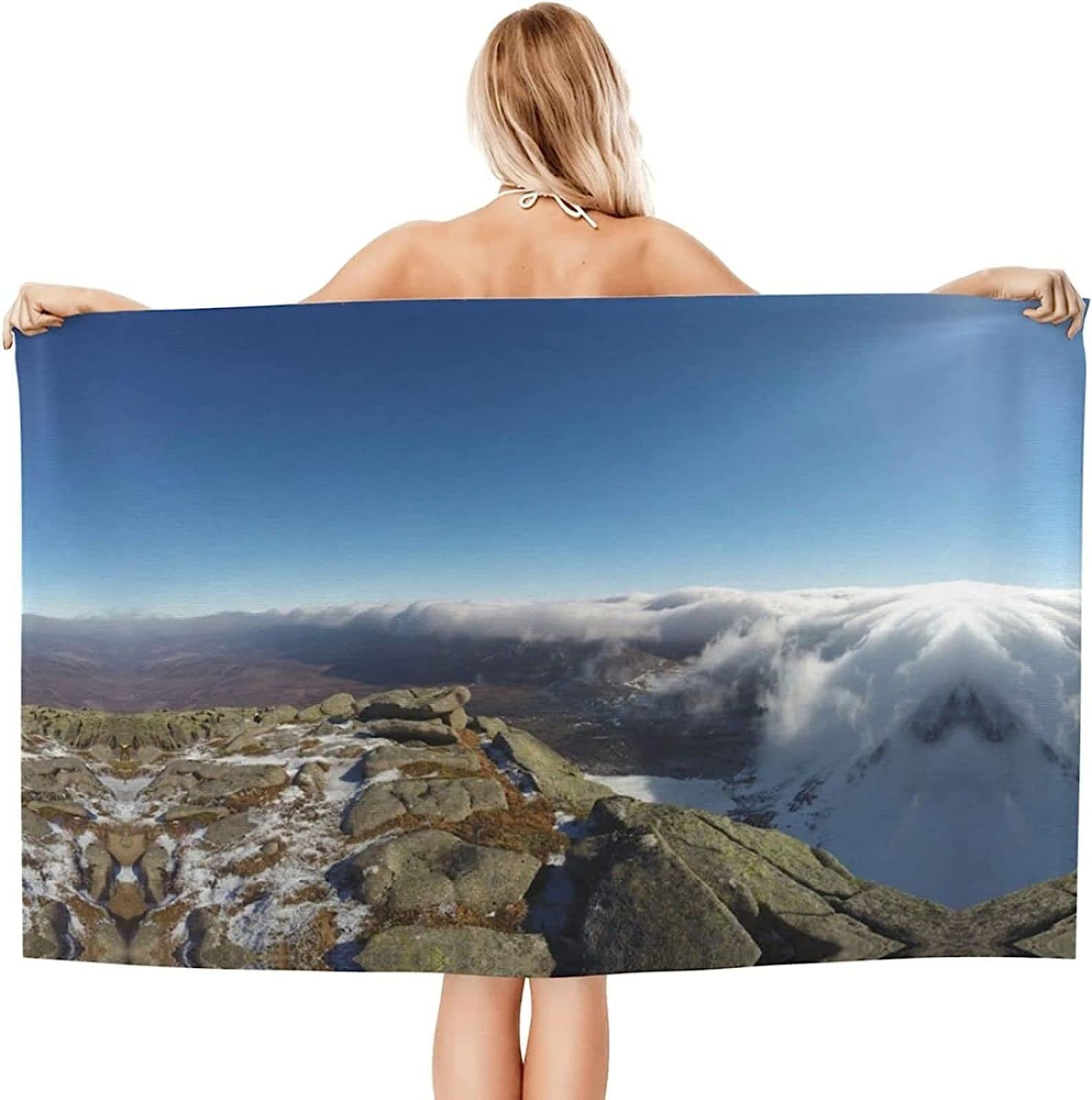 3D Serviette de Plage Paysage de Montagne Enneigée, Séchage Rapide Microfibre Serviette de Bain, Voyages Camping Vacances Drap de Plage Paysage de Montagne Enneigée Serviettes de Plage 150 x 200 cm