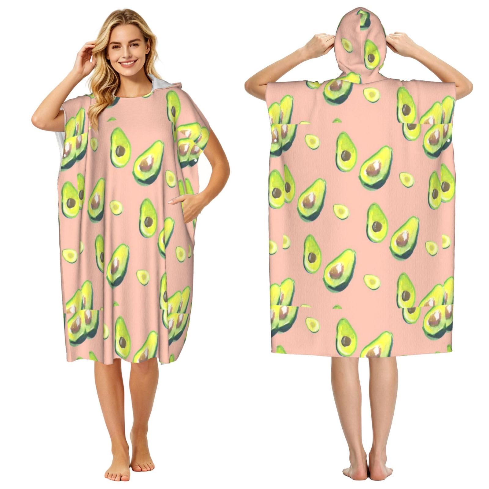 Poadnly Avocado, Adult Hooded Beach Towel 90 x 110 cm,Changing Bath Robe, Surf Poncho Towel For Women Men