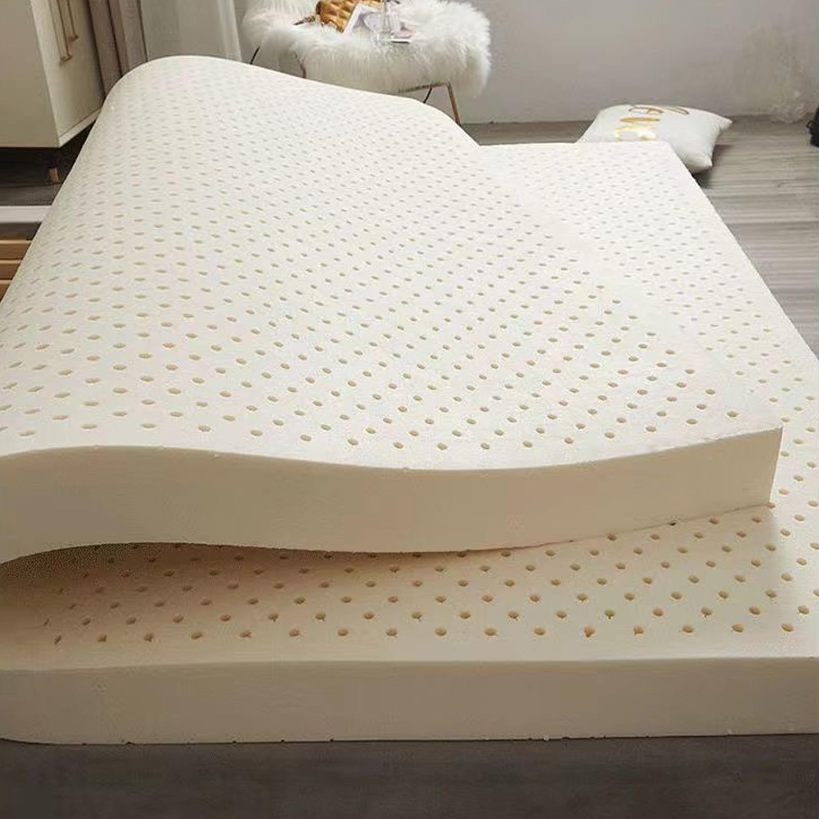 BIWKONI Medium Firm Latex Mattress Topper Large Size 4 Inches 6 Inches Thick Rebound Breathable 7-Zone Support Mattress