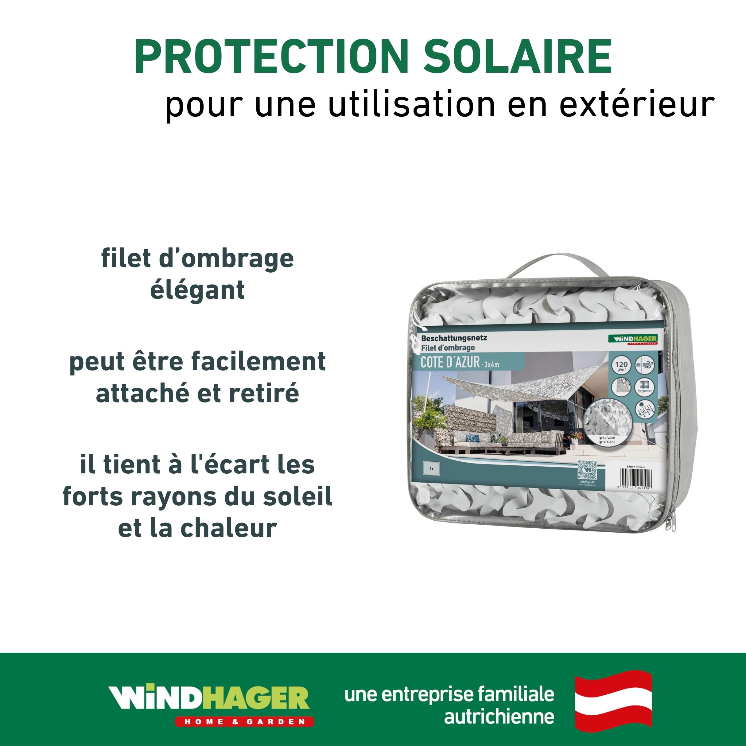 Windhager Réseau d'ombrage Cote D'AZUR - 3 x 4 mètres - Blanc/Gris - Toile ombrage Exterieur, Voile d'ombrage, Toile d'ombrage - Voile ombrage - auvent de terrasse, Balcon et Jardin