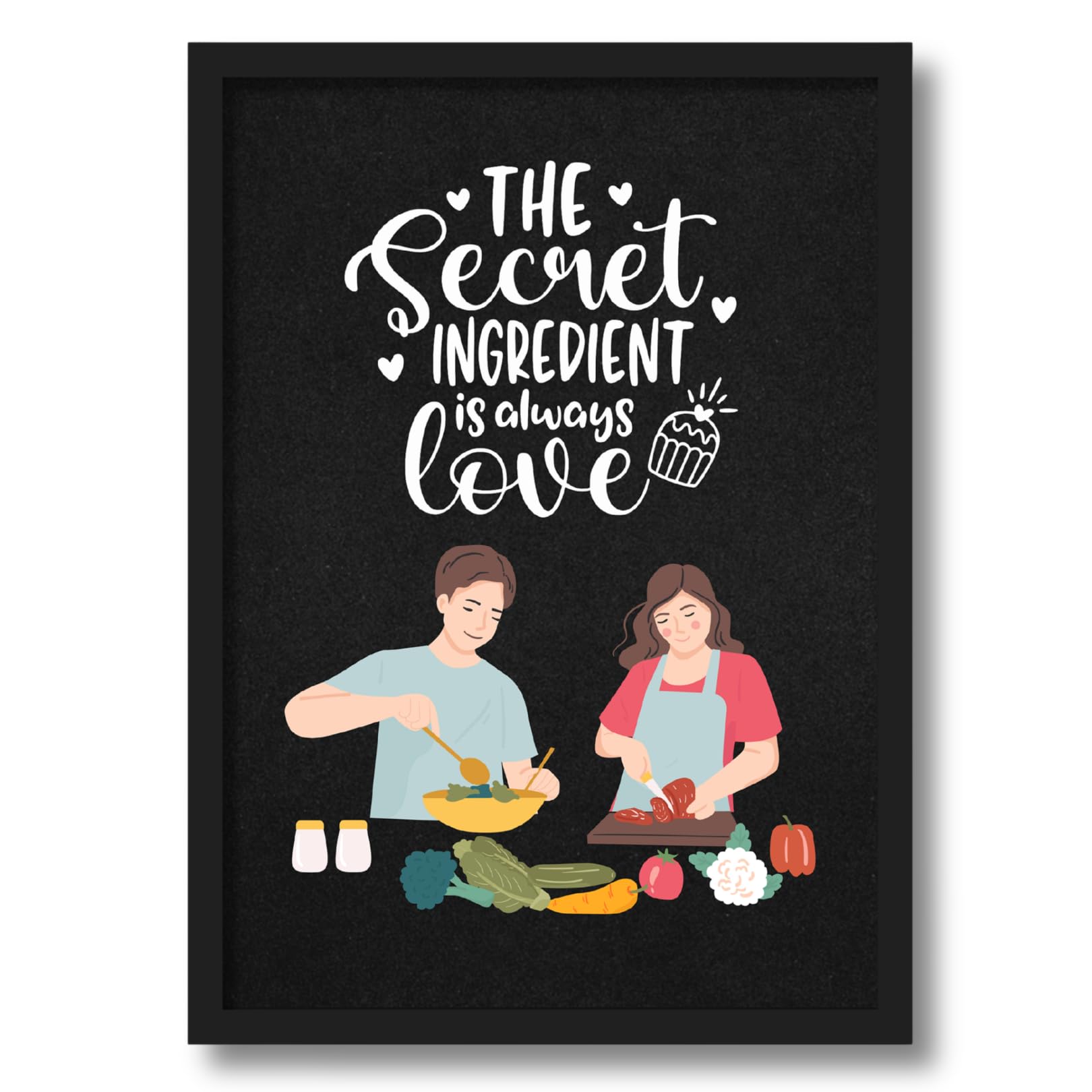 ArtAction Kitchen & Cooking Wall Frame Poster | Heartwarming Quote “The Secret Ingredient Is Always Love” | A4 Size | Black Framed Kitchen Decor for Dining Room, Café & Gifting