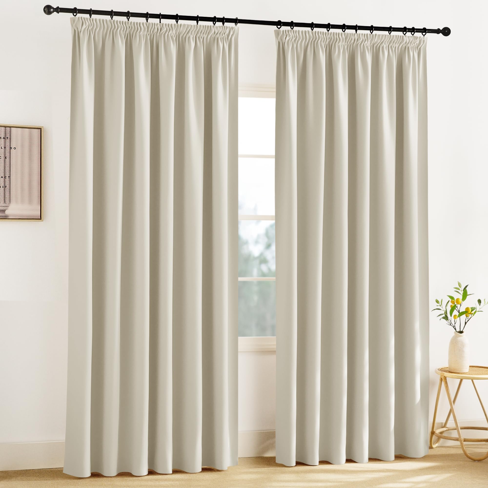 KGORGE Raumteiler Vorhang Blickdicht Thermovorhang Hitzeschutz Kräuselband | Hellbeige,1er Set,H245 x B200 cm,Thermo Vorhang gegen Hitze für Schienensystem,Verdunkelung,Sonnenschutz,für Wohnzimmer