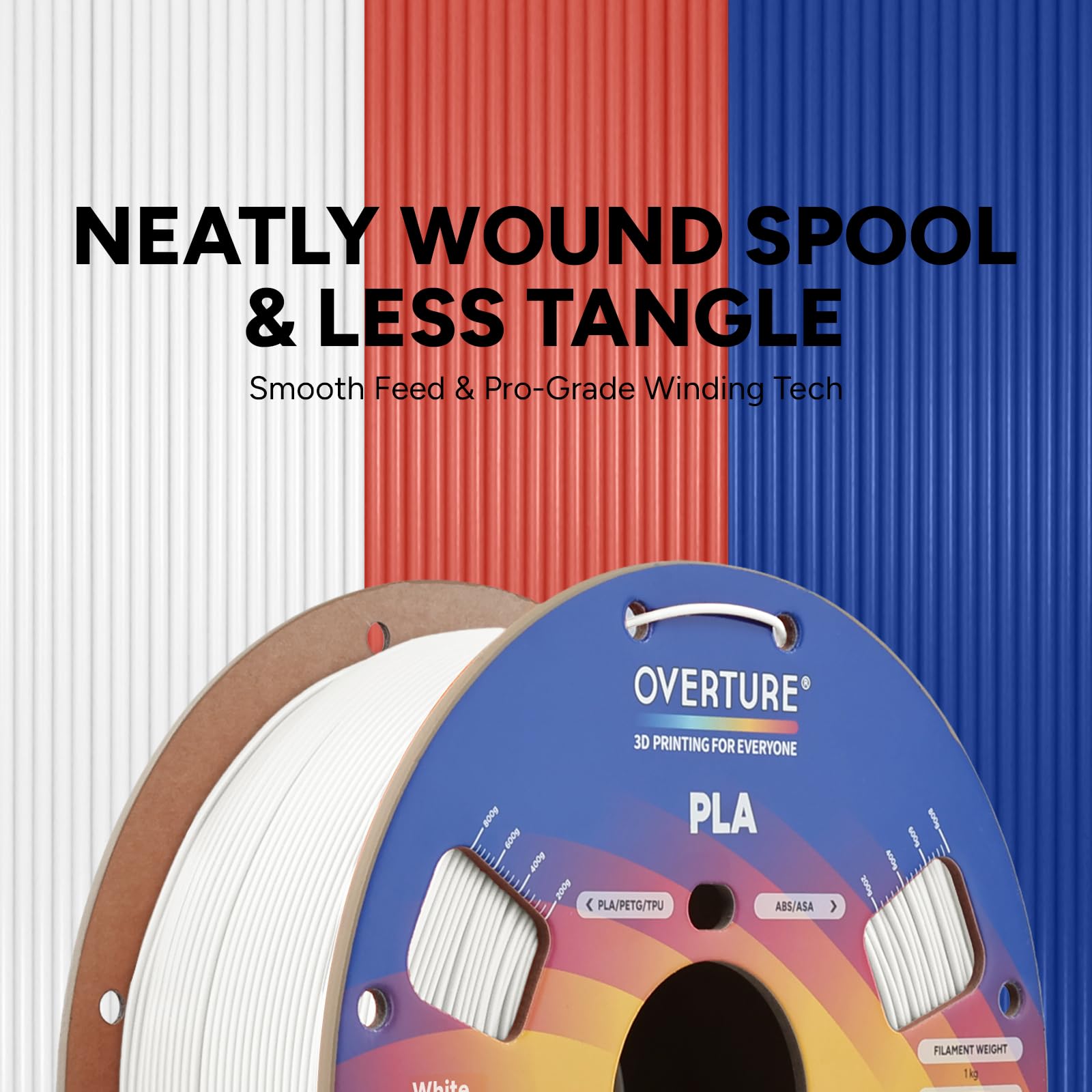 OVERTURE Filament PLA Filament 1,75 mm PLA Filament do drukarki 3D, szpula tekturowa 1 kg, dokładność wymiarowa +/- 0,03 mm, pasuje do większości drukarek FDM (biały 1-pak)
