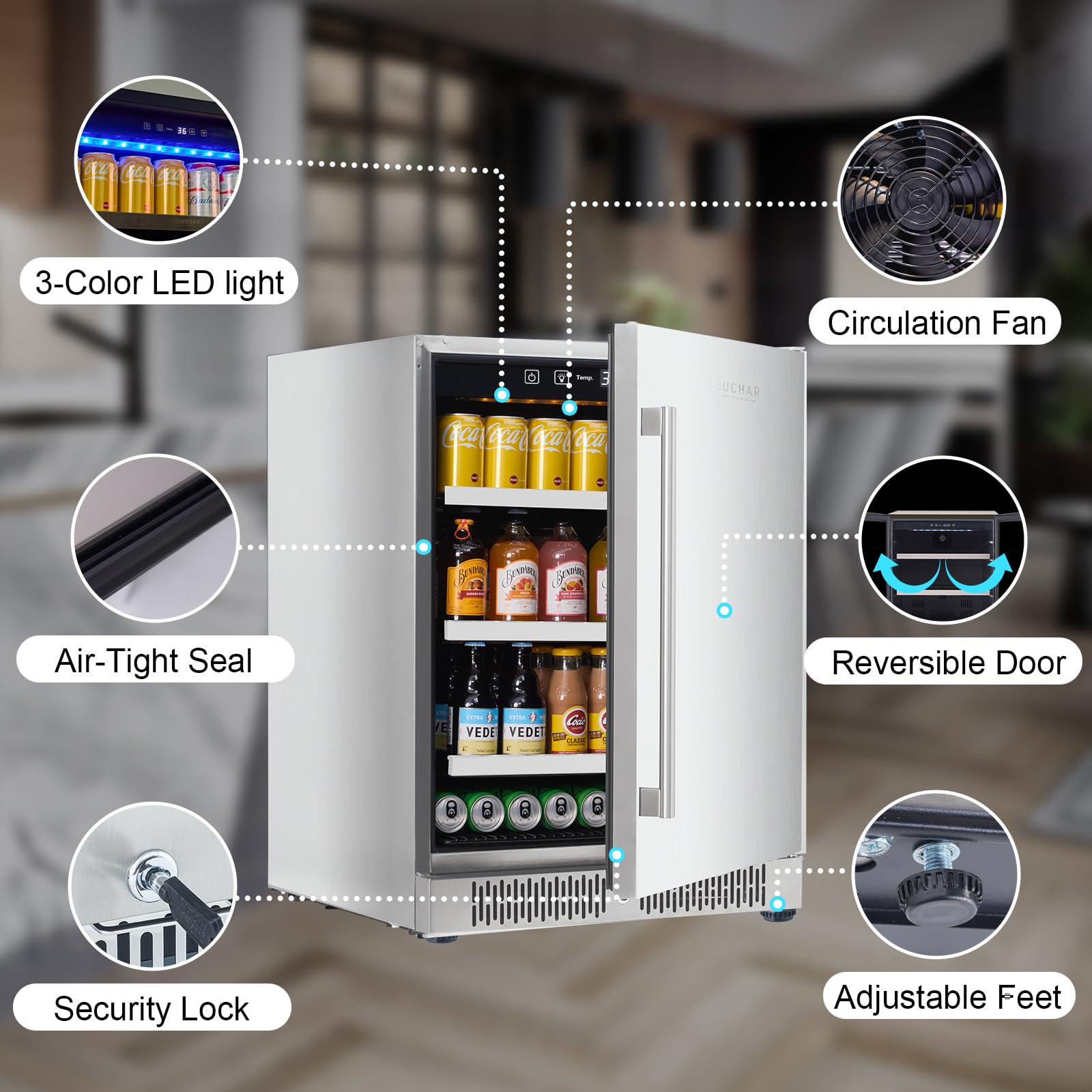 Akicon 24 Inch Beverage Refrigerator Cooler, 164 Cans Mini Fridge With Stainless Steel Door, 3-Color LED Light, Freestanding Or Built-In For Home/Bar/Office on Fridge.com - View 6