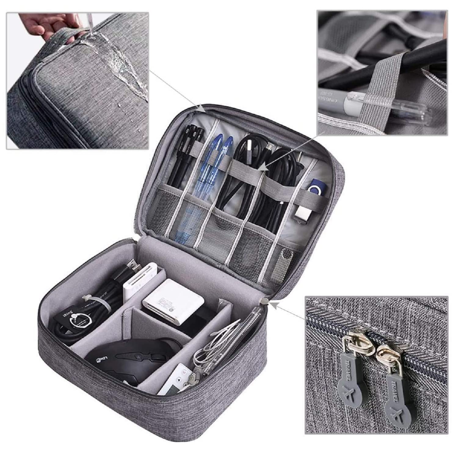 EZLOOT Multi functional Electronic Accessories Bag, Digital Organizer Case, Travel Storage Pouch for Cable, USB, Earphones, Portable Hard Drives, Power Bank (Grey) 1