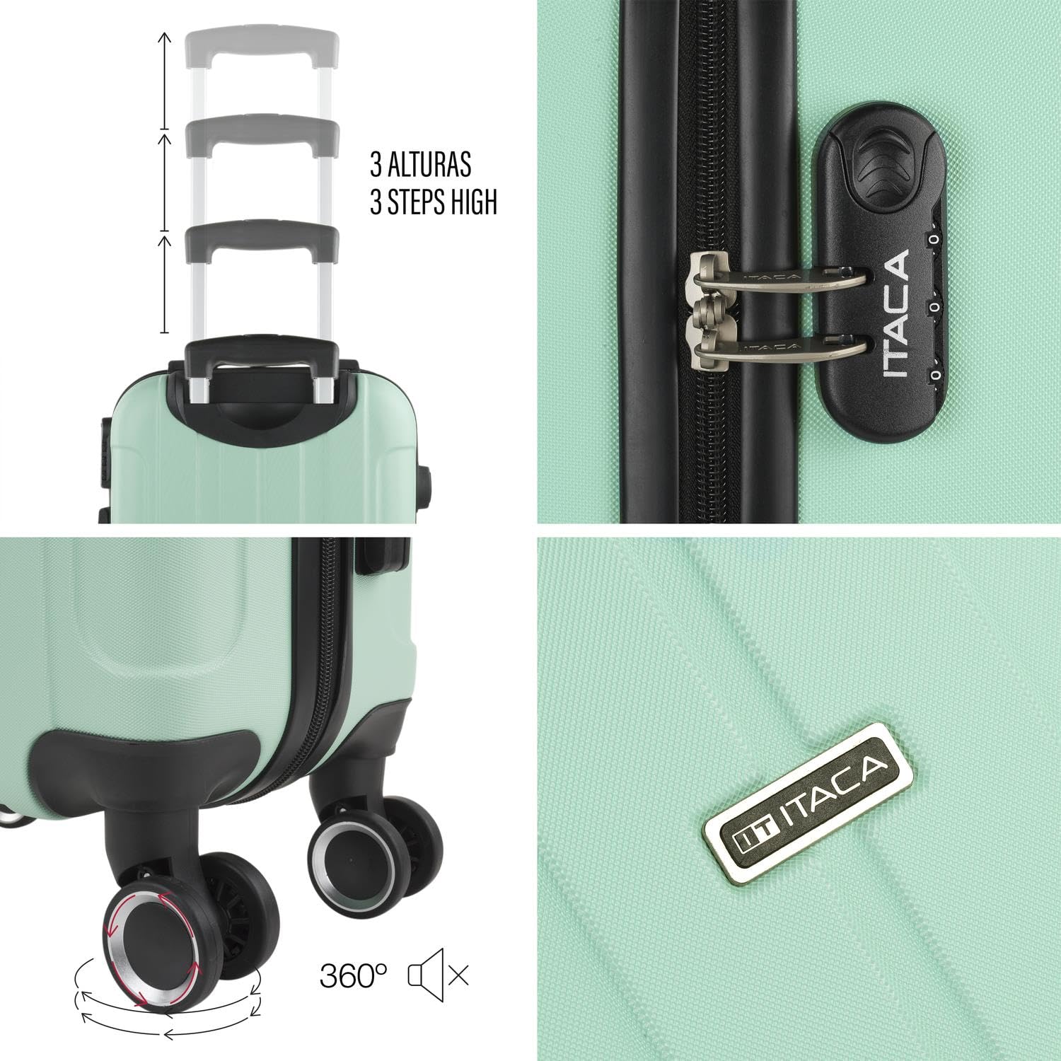ITACA - Maleta de Cabina 55x40x20 - Maletas De Viaje Cabina Rígidas Trolley con 4 Ruedas Dobles para Avion Ligera Equipaje De Mano Candado de Combinación. Compatible Ryanair, Menta — view 5