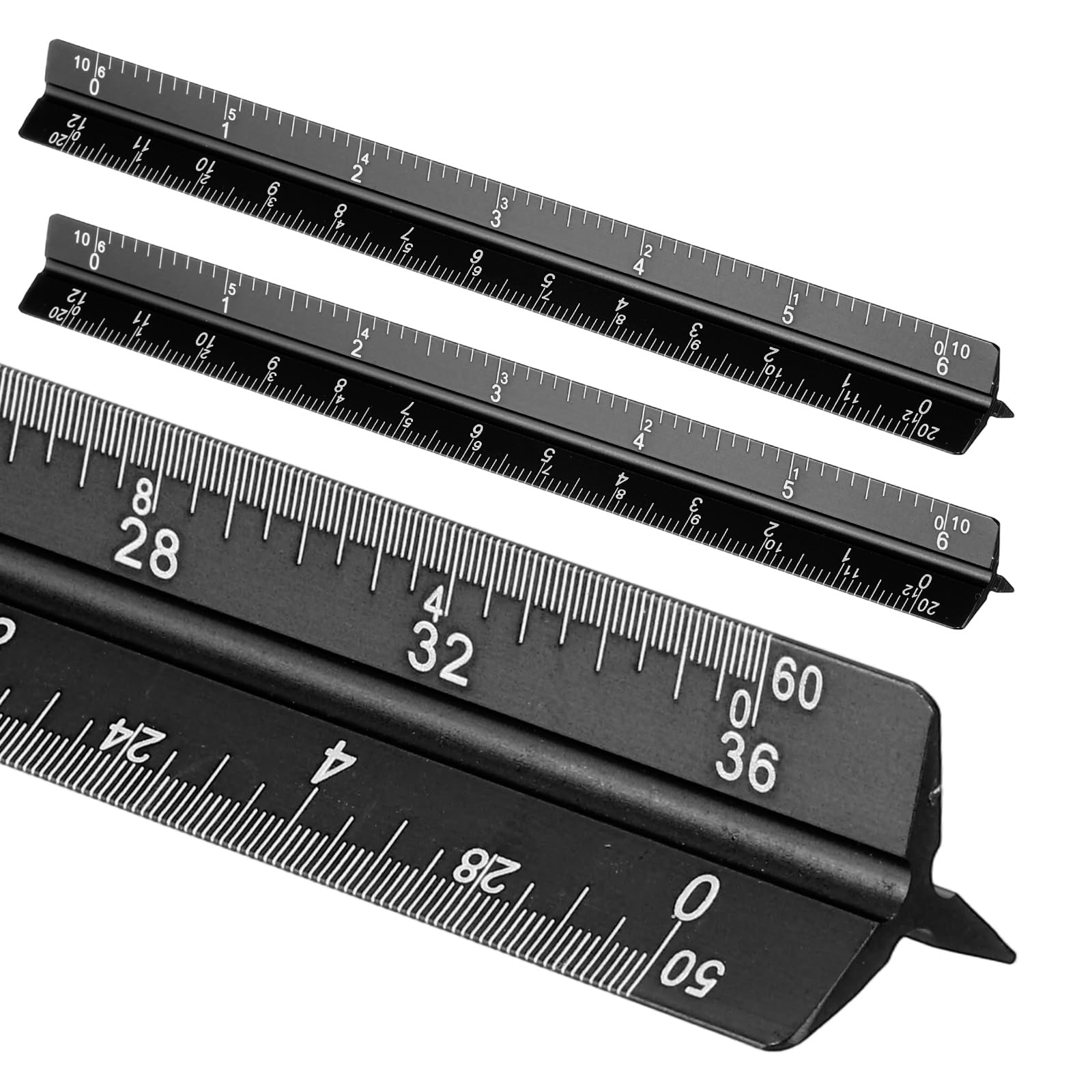 sourcing map 2 Pcs Architectural Scale Ruler, 7 Inch Standard Aluminum Alloy Architect Triangular Large Scale Laser-Etched Blueprint Drafting Ruler for Architects Engineers, Black