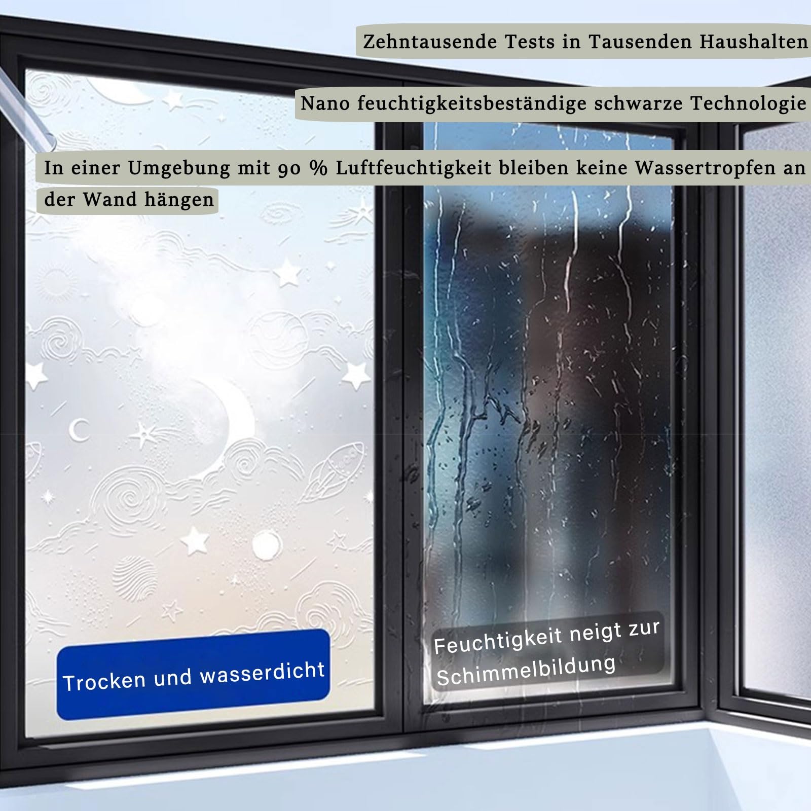 Sichtschutzfolie für Fenster Blickdicht mit Muster Fensterfolie PVC Milchglas Folie Statisch Haftend Anti-UV Ohne Kleber Wiederverwendbar Selbstklebende Dekor Folie für Wohnzimmer Schlafzimmer