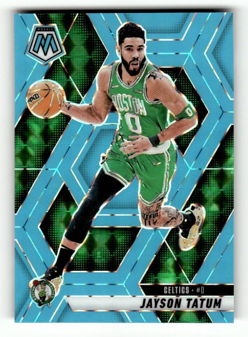 2024-25 Panini Mosaic Blue Fluorescent Prizm #188 Jayson Tatum 33/75 Boston Celtics NBA Basketball Trading Card