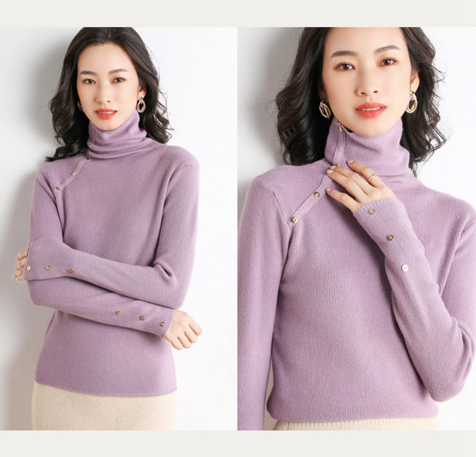 Suéter para Mujer,Suéter De Cachemira De Cuello Alto De Otoño E Invierno para Mujer Jersey De Manga Larga Suelto Informal Top Elegante Y Cálido Suéter De Moda De Calle De Punto Elástico De Co