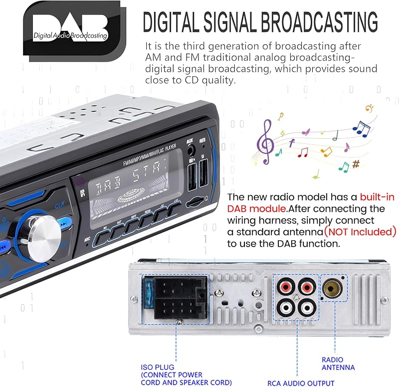 CAMECHO DAB+ Autórádió Bluetooth MP3 Lejátszó 4x50W USB SD Kártya Távirányítóval