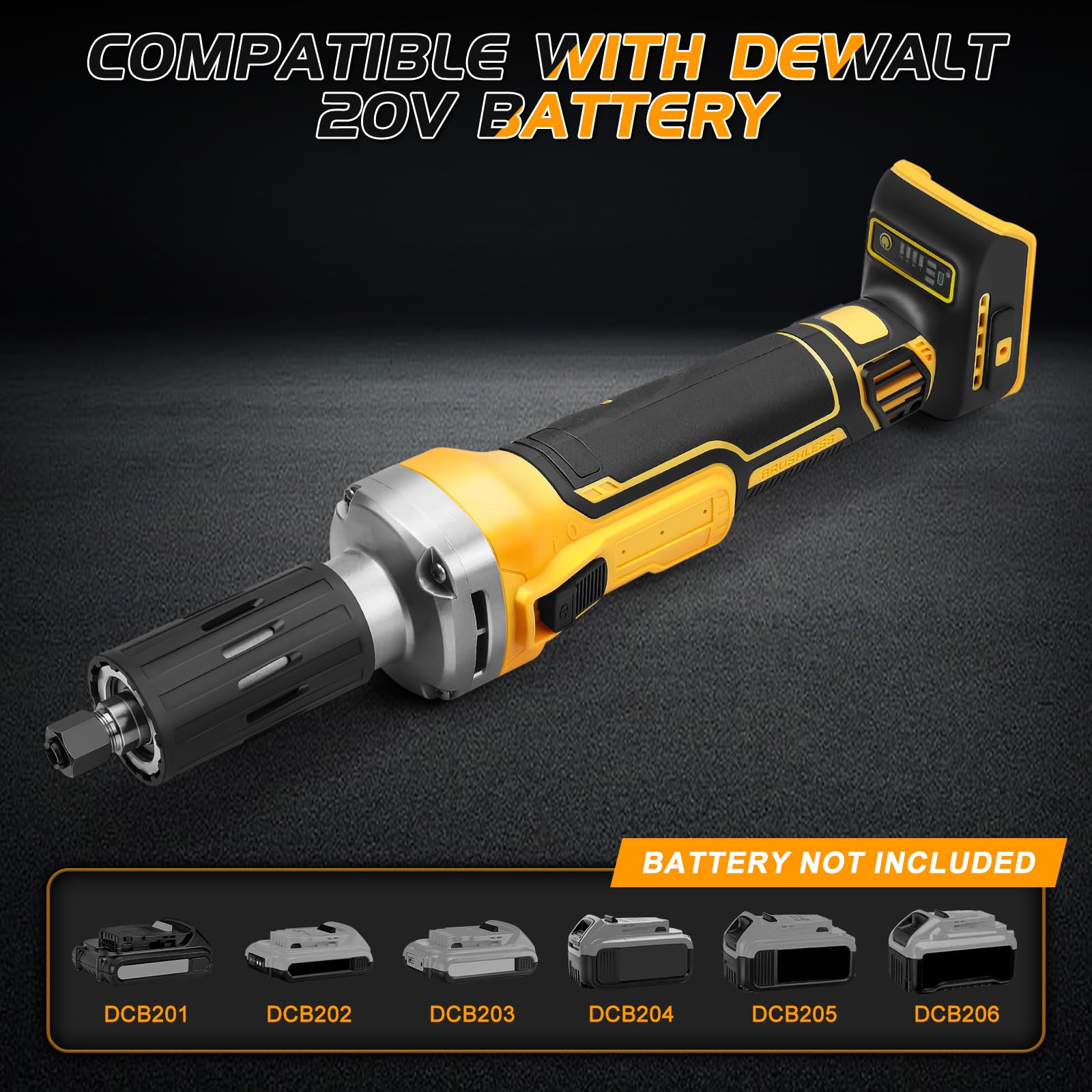 Amoladora inalámbrica Compatible con Dewalt 20 V batería (sin batería), amoladora recta sin escobillas 3/6 mm, 4 velocidades para moler, pulir y cortar