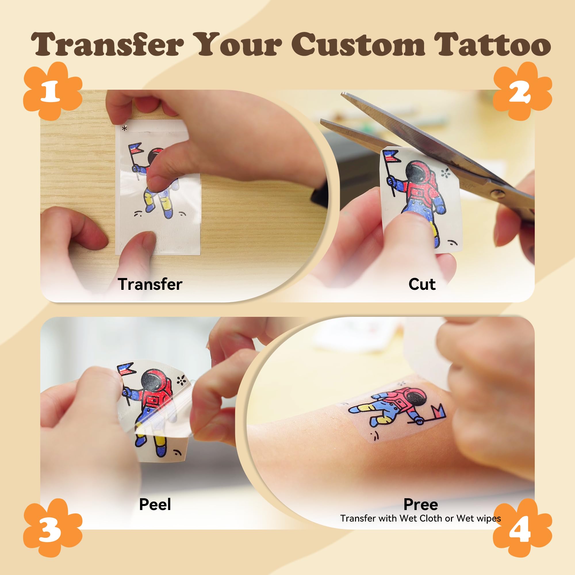 Phomemo TK32 Impresora Tatuajes Temporales Niños, Juegos Creativos para Niña 7 Años, CREA Tatuajes Temporales Personalizados con 50 Hojas & 8 Marcadores, Manualidades Niña 6 7 8+ años