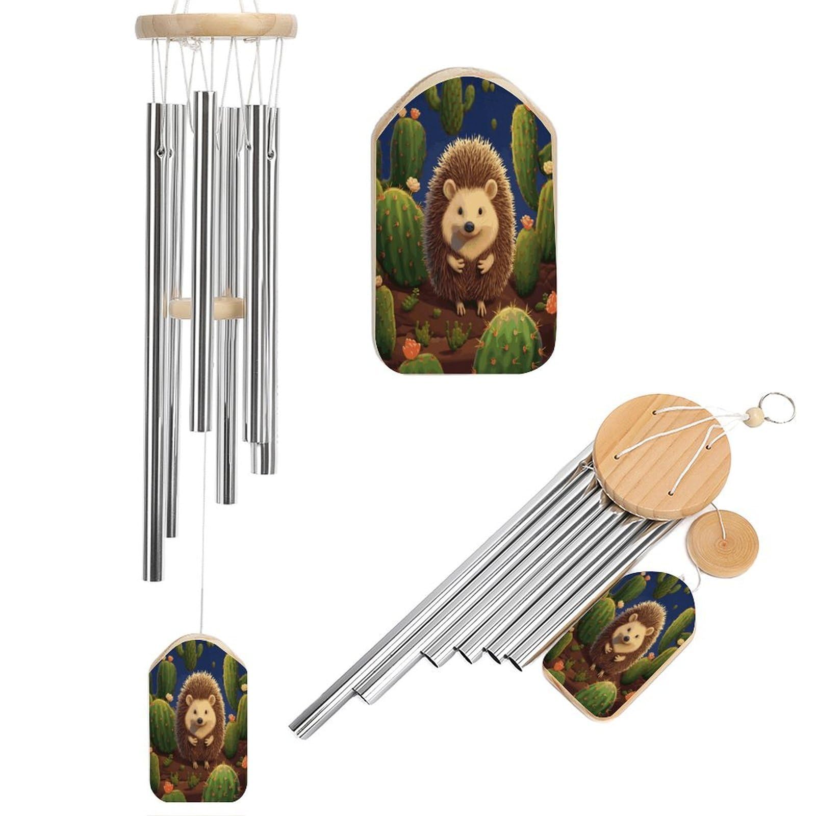 Btcowzrv Style Hedgehog Cactus Wind Chimes For Outside, Hanging Windchimes With 6 Aluminum Tubes, Memorial Wind Chime For Patio Backyard Garden And Outdoor Decor