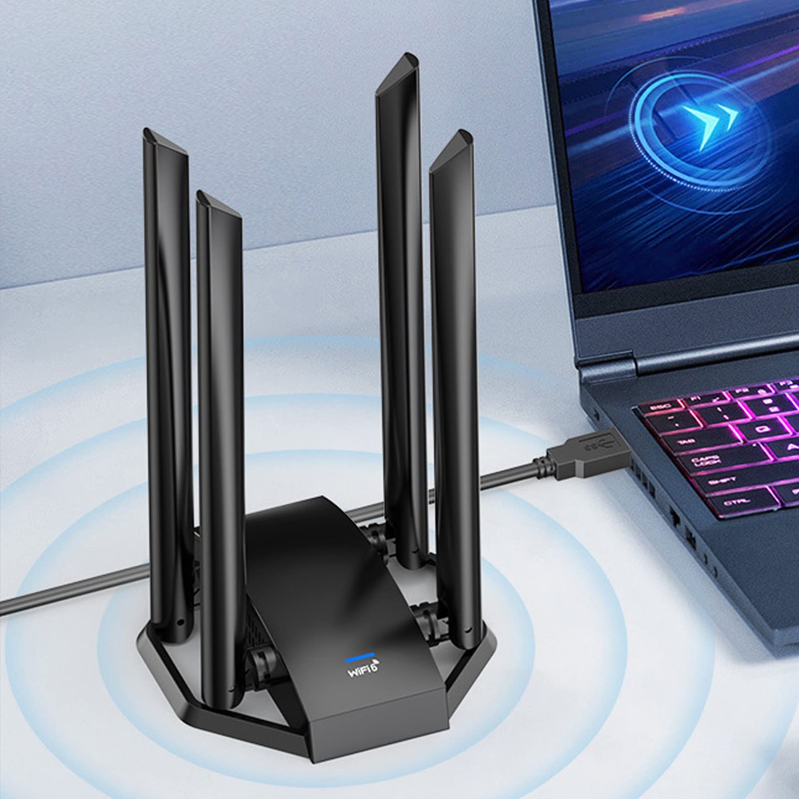 Adaptador WiFi, Adaptador de Red Inalámbrica de Alta Penetración 1800Mbps Banda Dual con 4 Antenas para PC de Escritorio