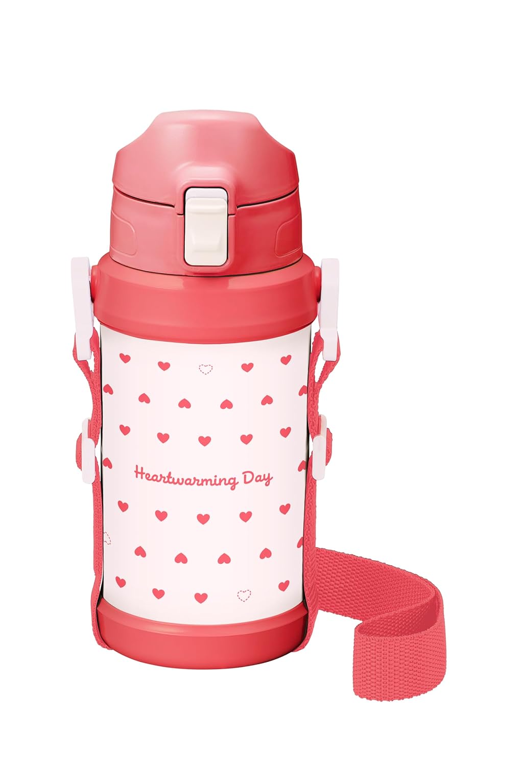 OSK SBR-600D Children's Water Bottle, 20.3 fl oz (600 ml), Heart Red, Shoulder Strap Included, Direct Drinking Bottle