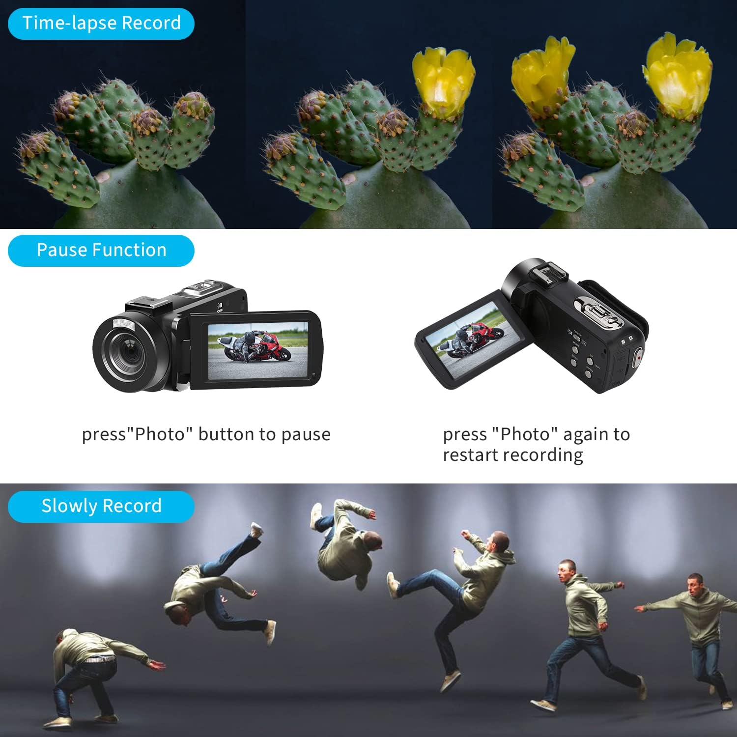 Video Camera,  Camcorder 48MP 15FPS UHD WiFi Vlogging Camera with IR Night Vision for YouTube, 3" Touch Screen 18X Digital Zoom, with Fill Light, Mic, Stabilizer, Lens Hood, Remote and 2 Batteries: 1080P-Black