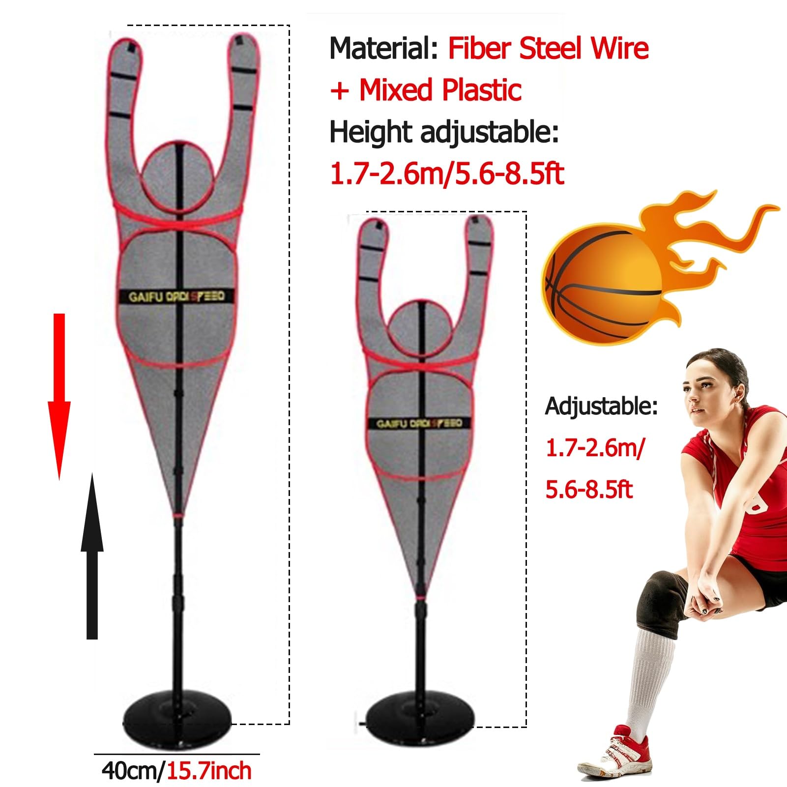 Manichino da Allenamento Portatile per difensore per Basket, manichino da Allenamento Indipendente Regolabile per Dribbling, tiri, passaggi (Red)