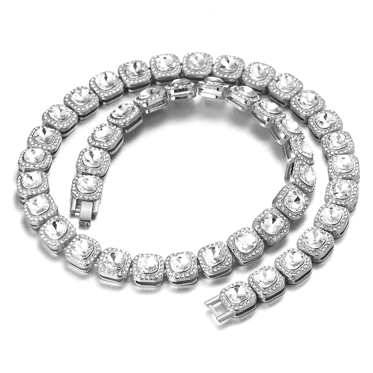HALUKAKAH Diamante Catena Tennis Raggruppati per Uomo,Oro Reale 18k /Oro Rosa/Placcato in Platino Diamante Quadrato Oro Braccialetto/Collana,Diamanti da Laboratorio,con Confezione Regalo Gratuita