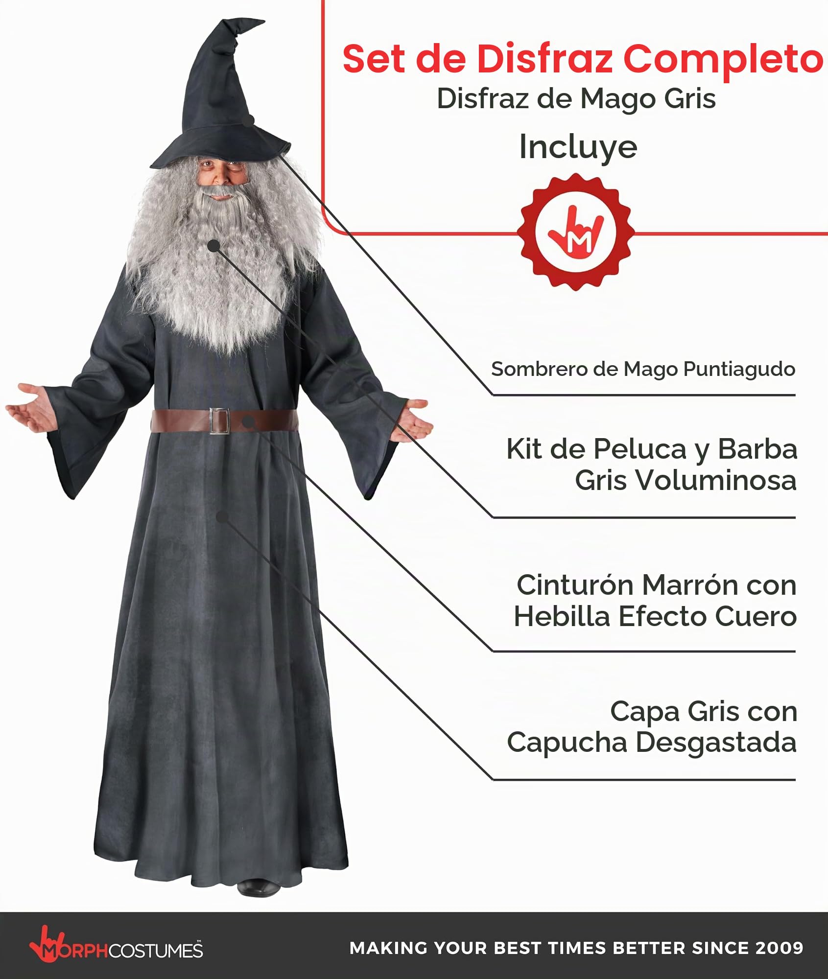 Morph Disfraz Mago Anciano Hombre, Disfraz Mago Halloween Hombre
