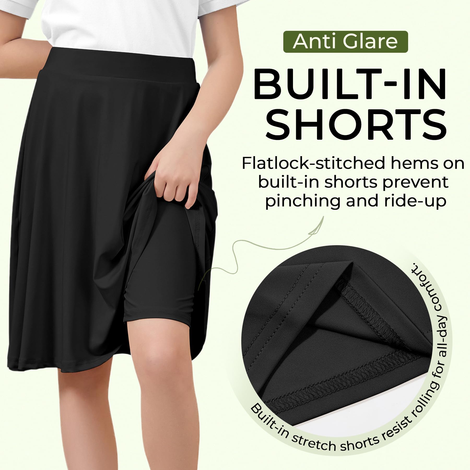 Zando Falda pantalón hasta la rodilla para niñas, falda acampanada con pantalones cortos, faldas uniformes para el regreso a clases, para jugar, talla 6-14