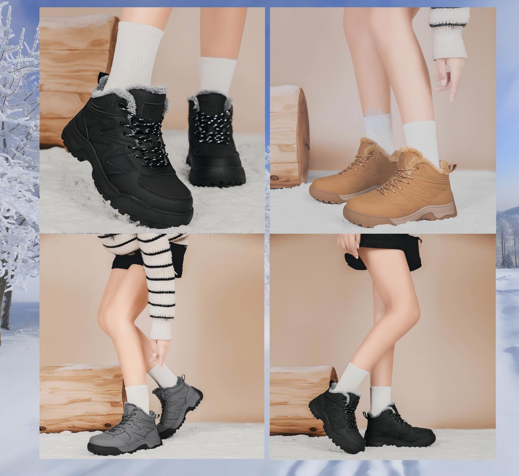 Botas de nieve de invierno para mujer botines cálidos exteriores ligeros media caña de piel sintética a la moda