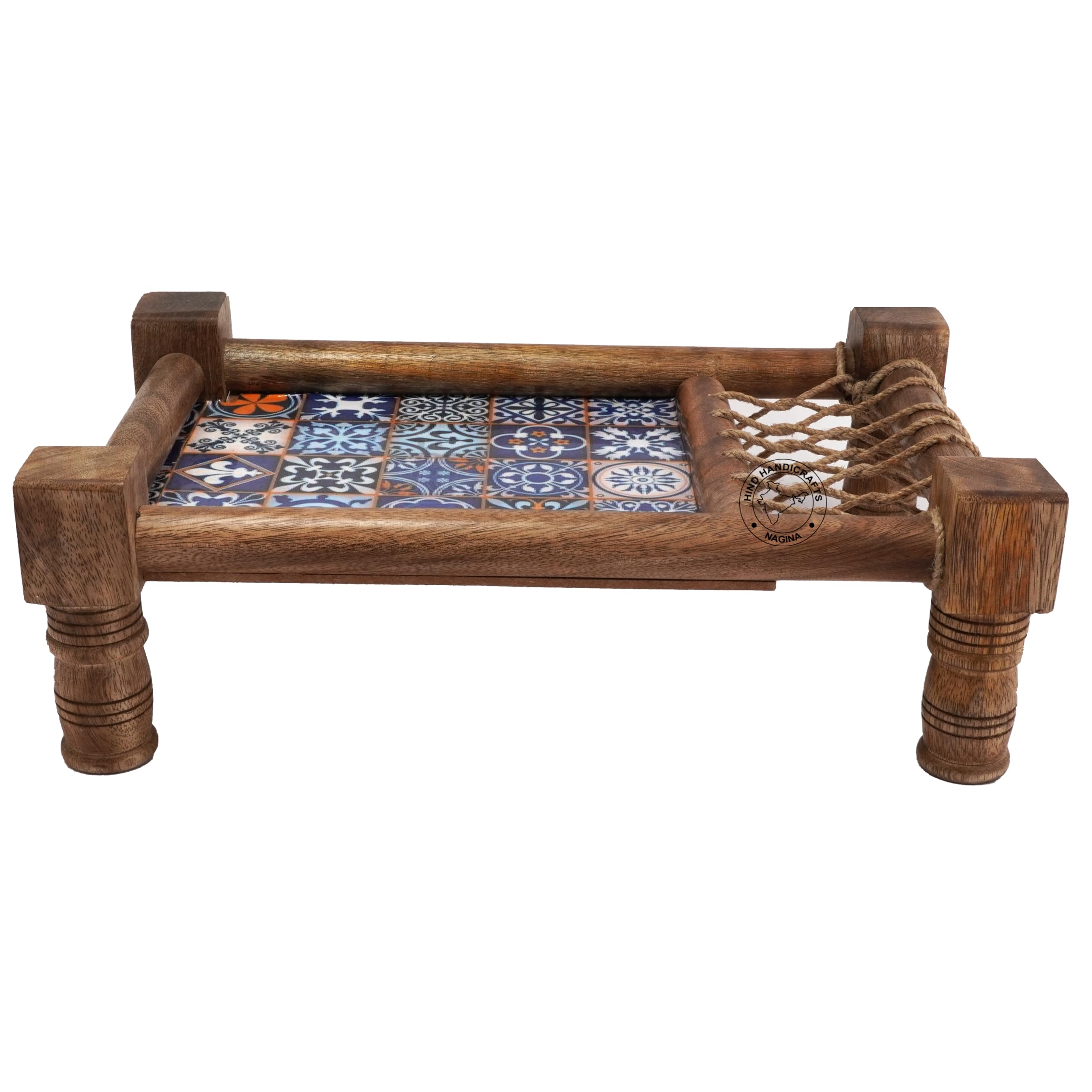 Plateau en fil indien et bois de service rustique 40x25cm multifonction
